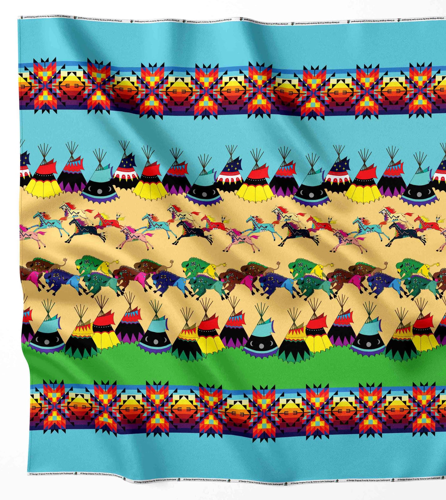 Prairie Bison Hunt Turquoise Fabric