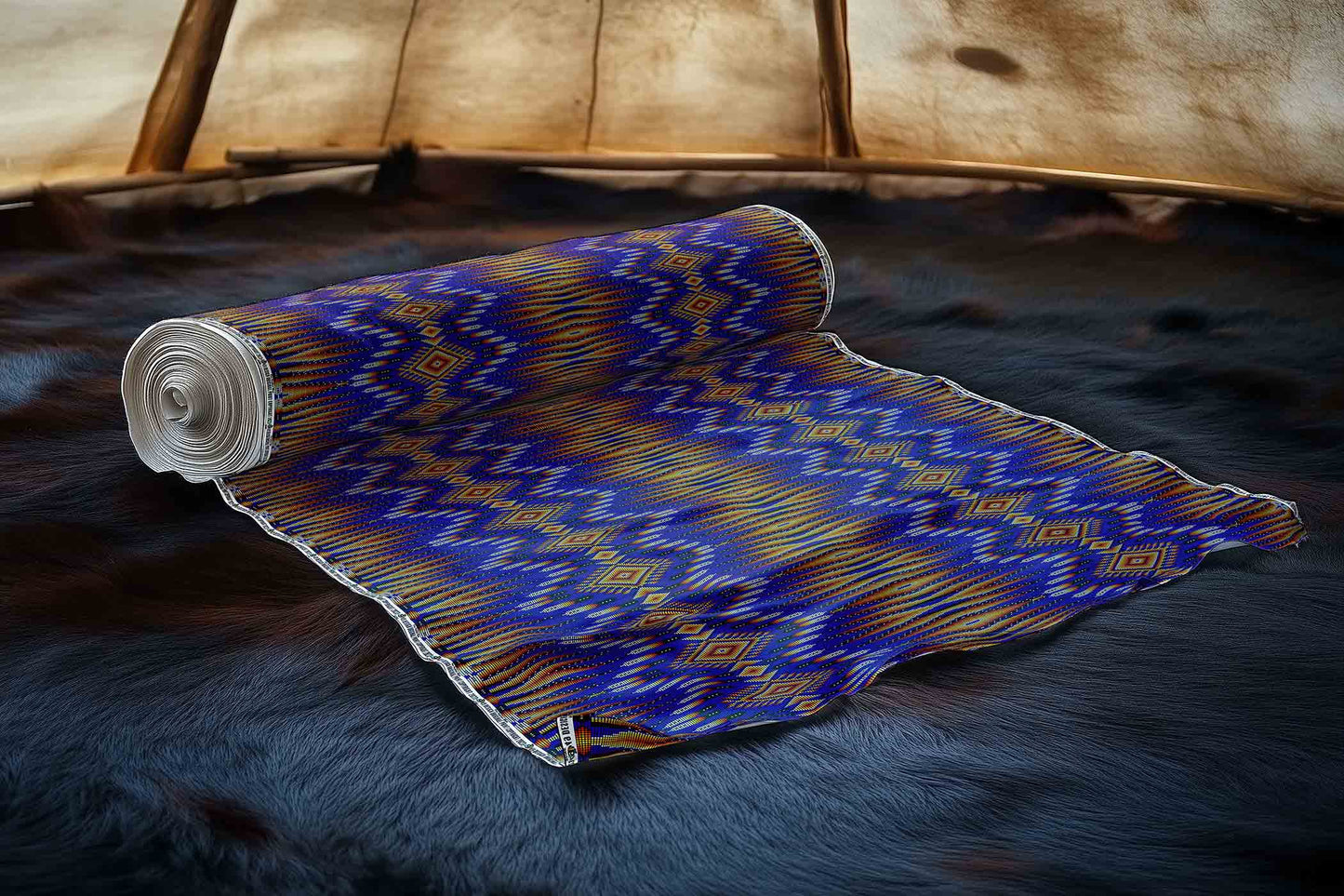 Fire Feather Blue Fabric