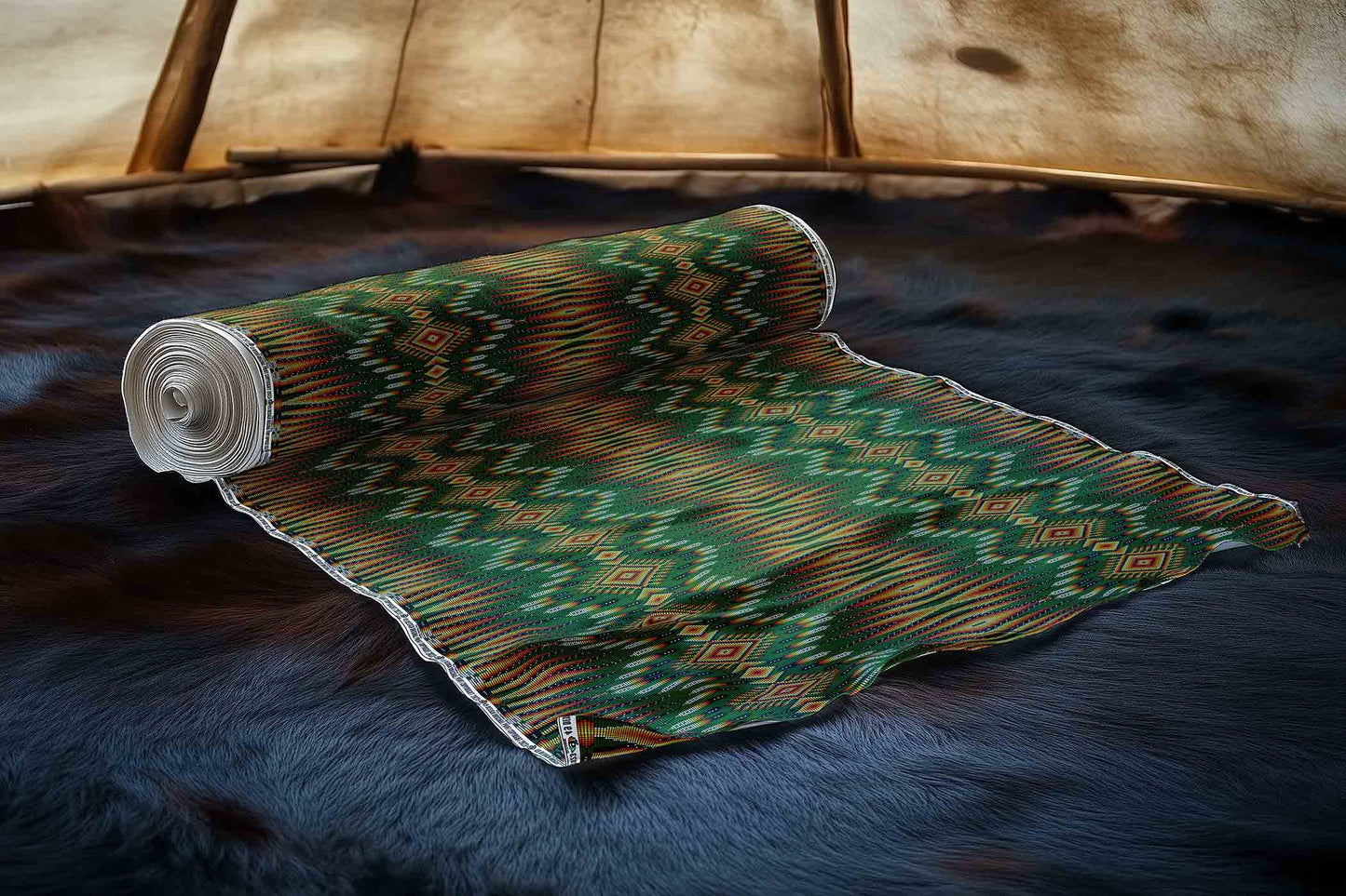 Fire Feather Green Fabric