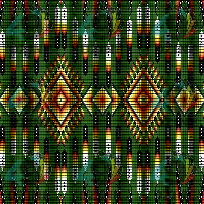 Fire Feather Green Fabric