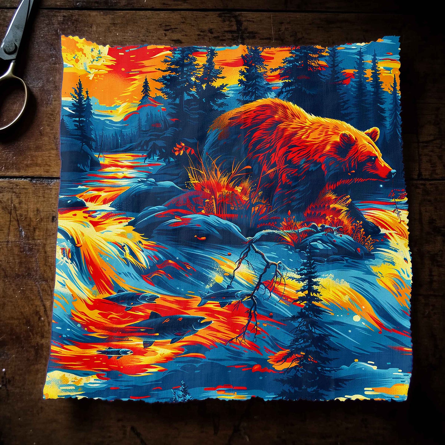 Fishing Bear Fabric