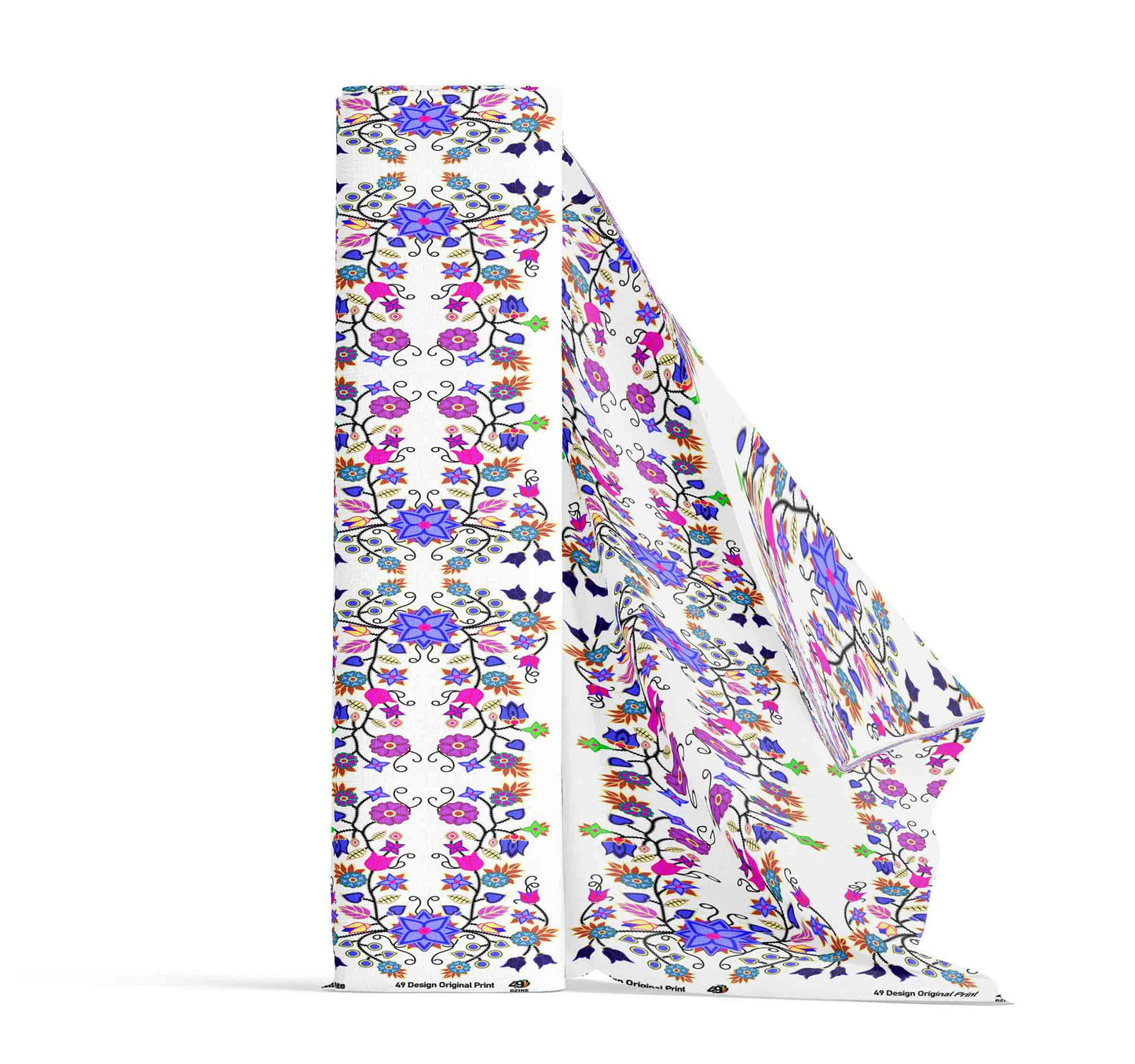 Floral Beadwork Seven Clans White Fabric