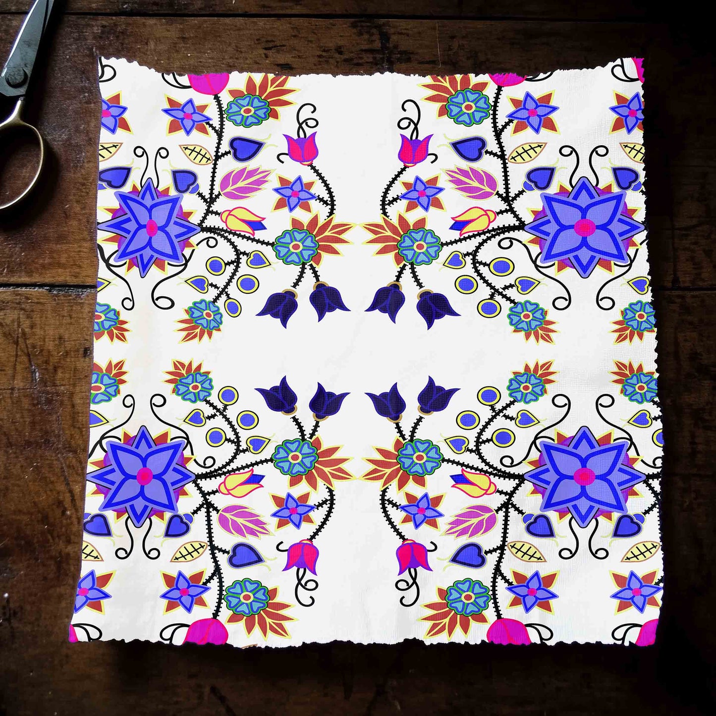 Floral Beadwork Seven Clans White Fabric