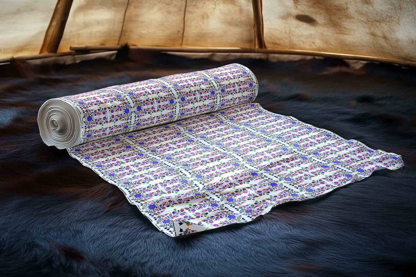 Floral Beadwork Seven Clans White Fabric