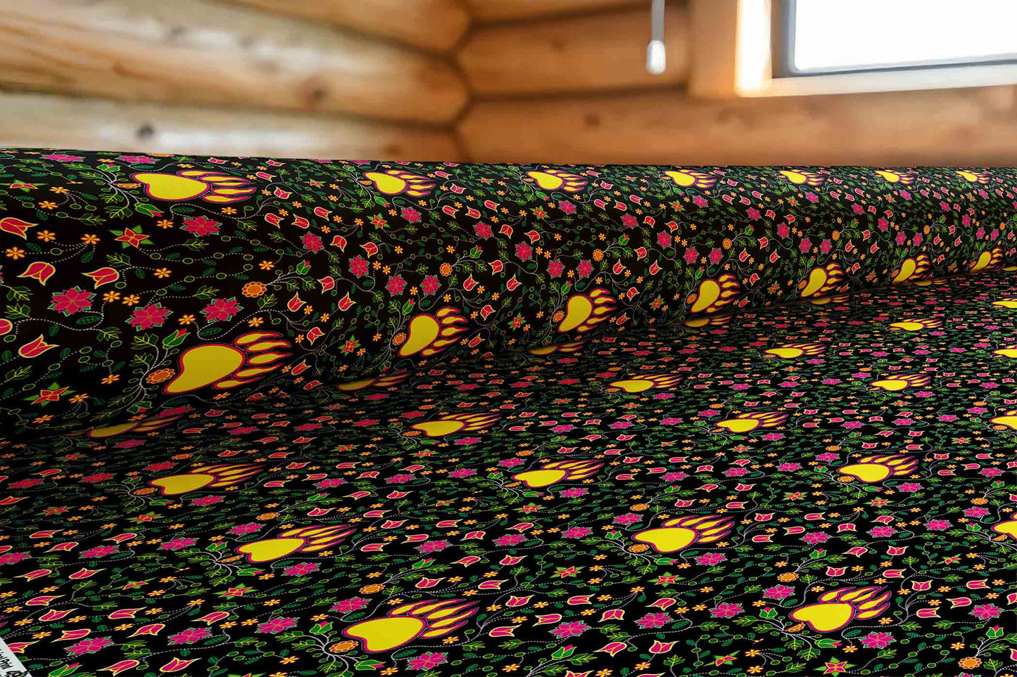 Floral Bearpaw Pink and Yellow Fabric