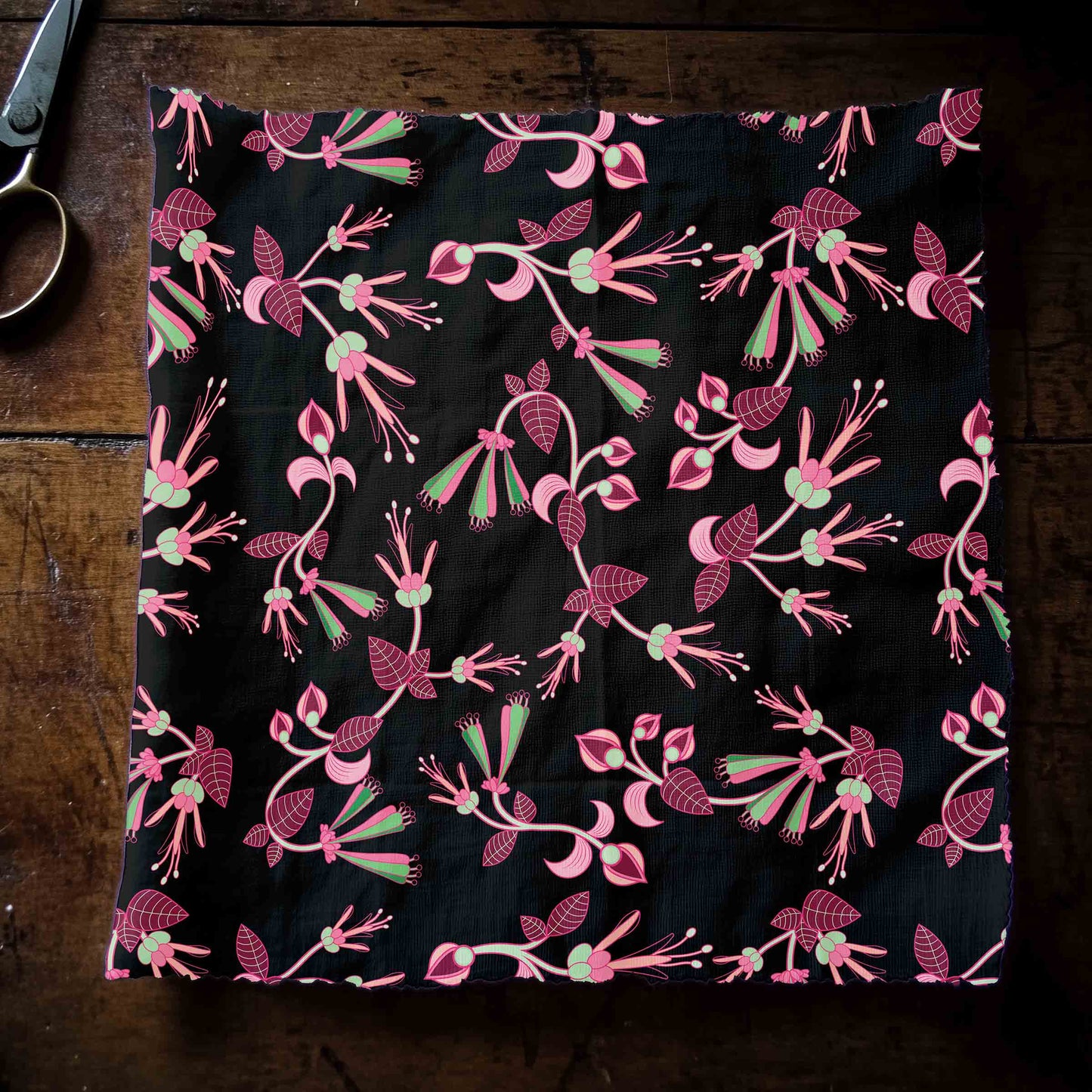 Floral Green Black Fabric