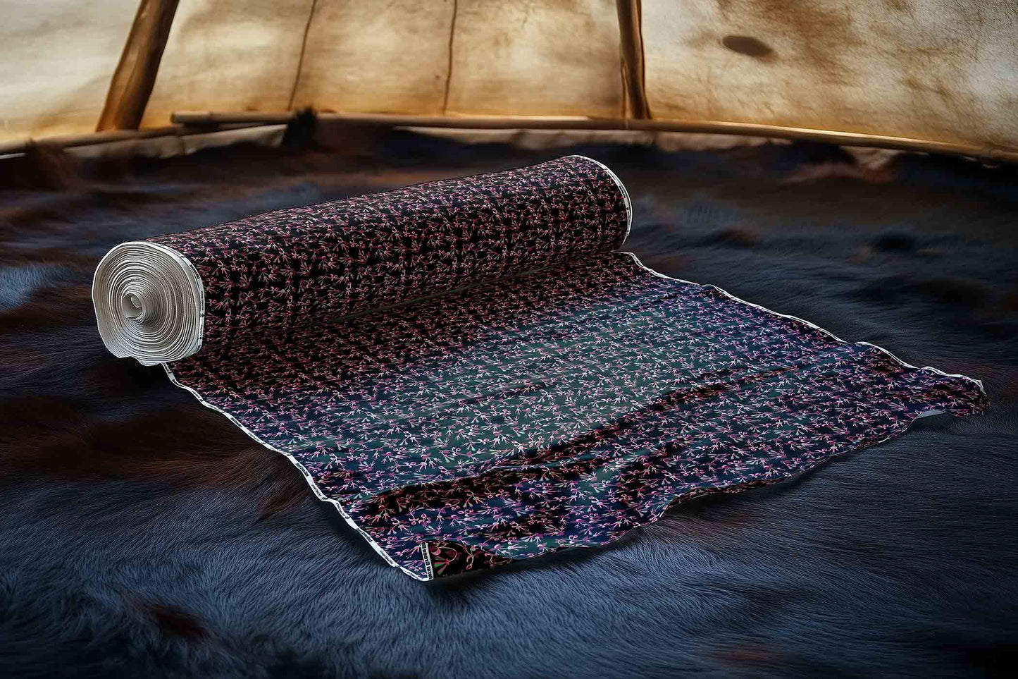 Floral Green Black Fabric