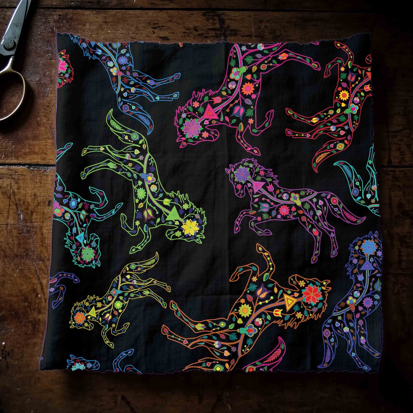 Neon Floral Horses Fabric