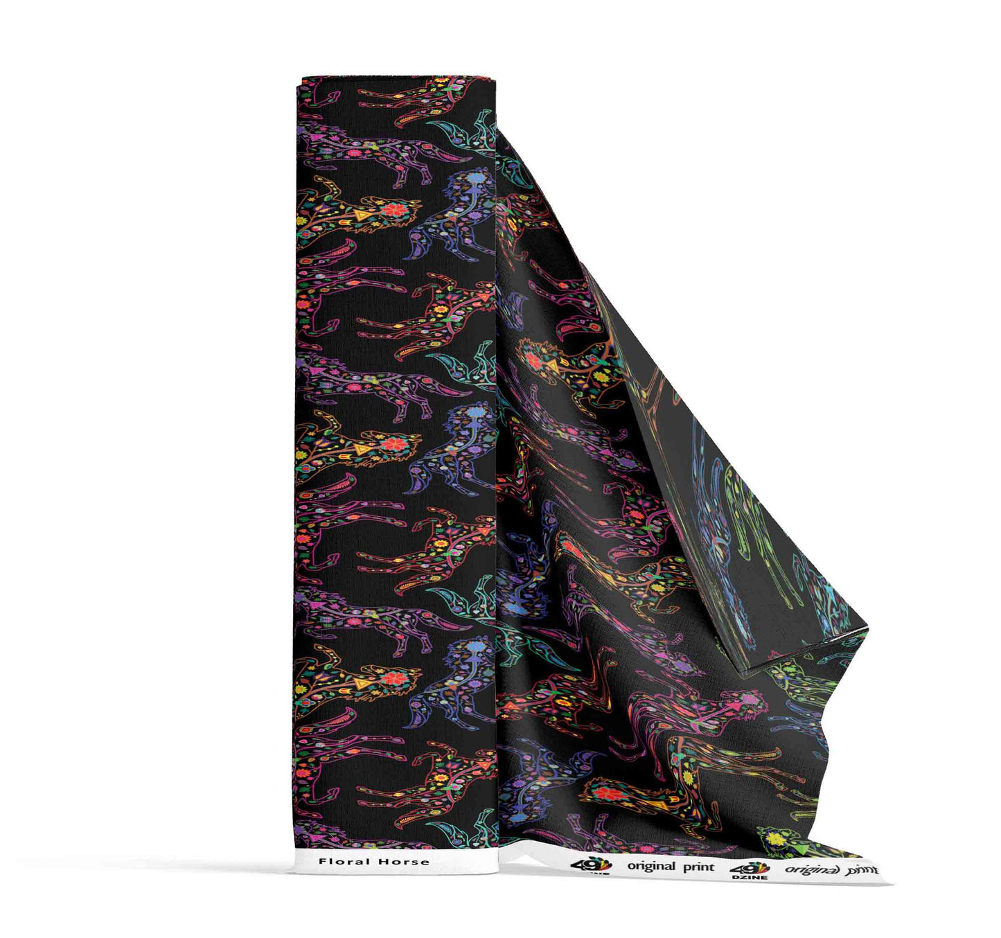 Neon Floral Horses Fabric