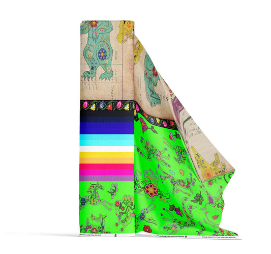 Floral Ledger Bear Neon Green Fabric