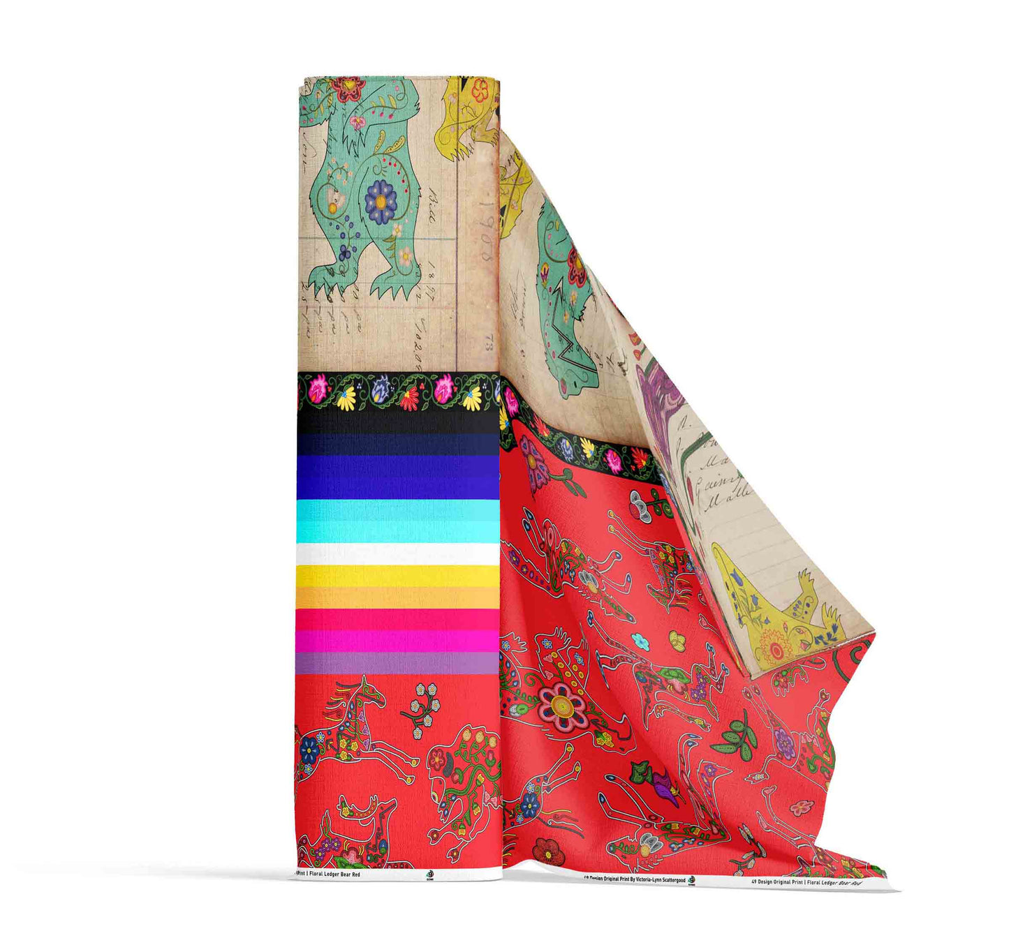 Floral Ledger Bear Red Fabric