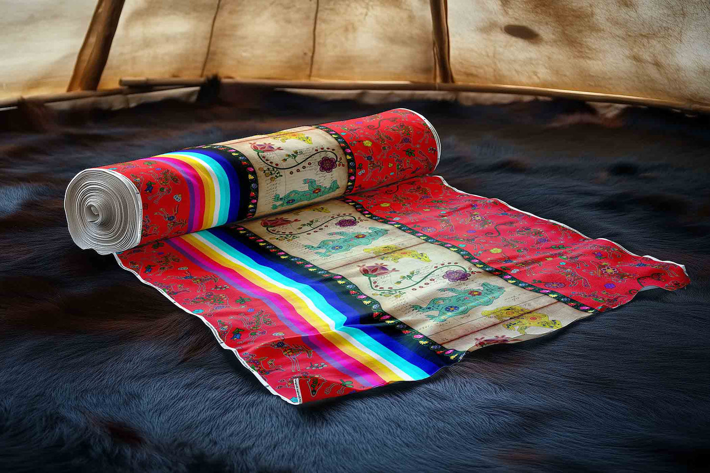 Floral Ledger Bear Red Fabric