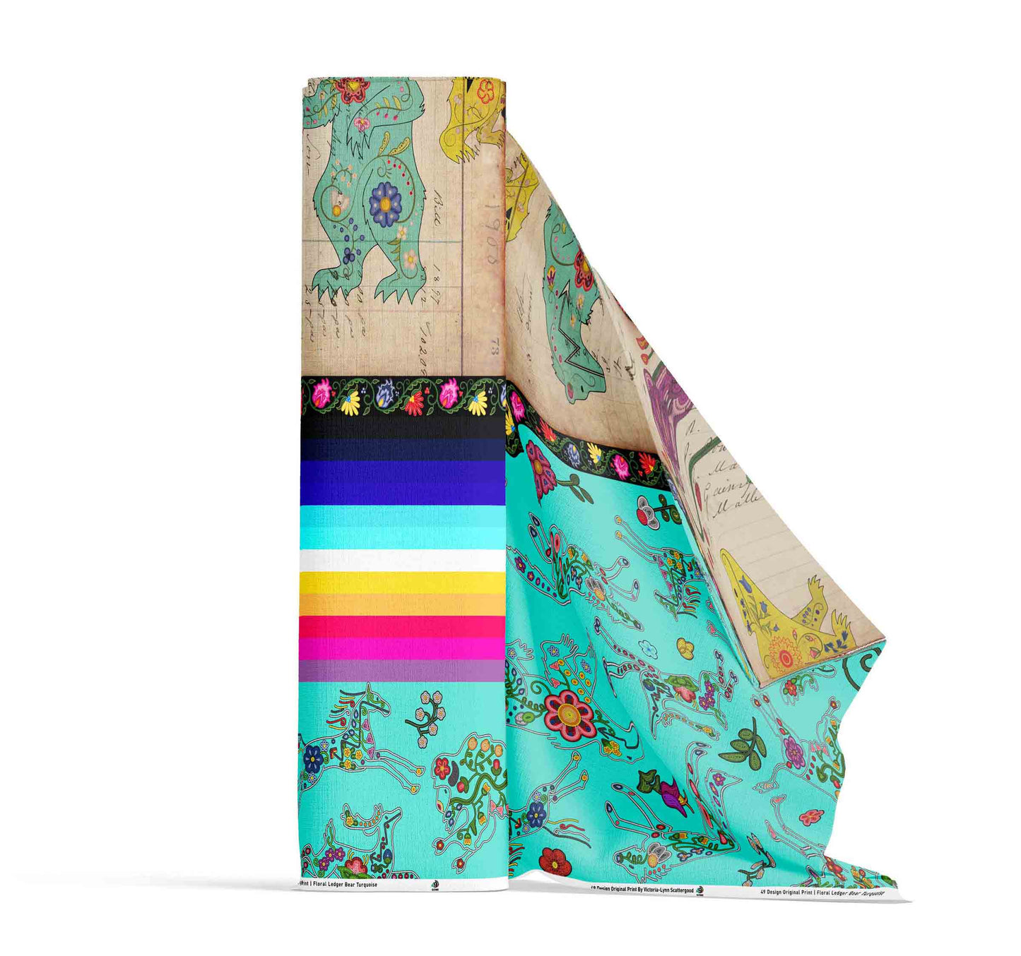 Floral Ledger Bear Turquoise Fabric