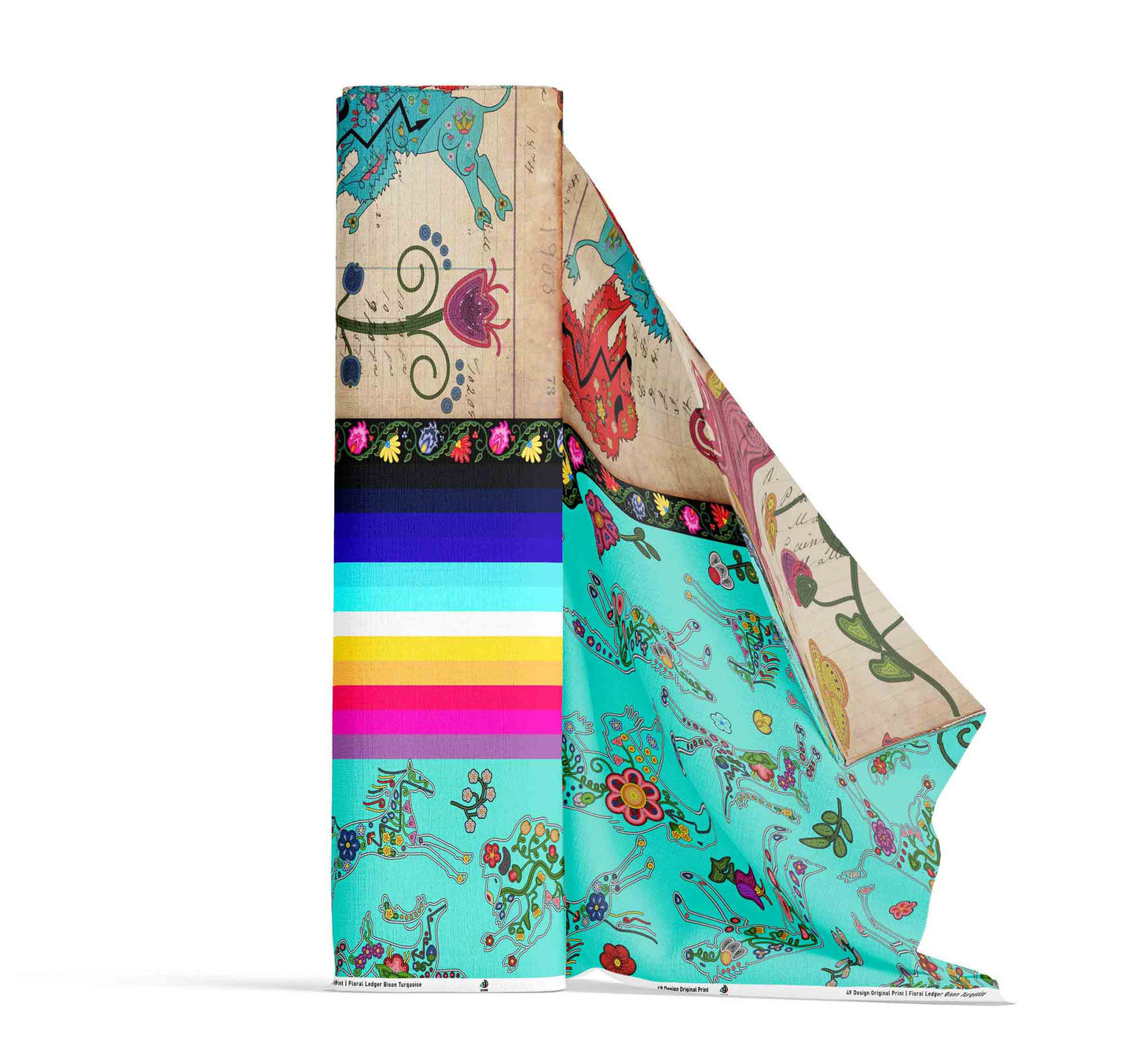Floral Ledger Bison Turquoise Fabric