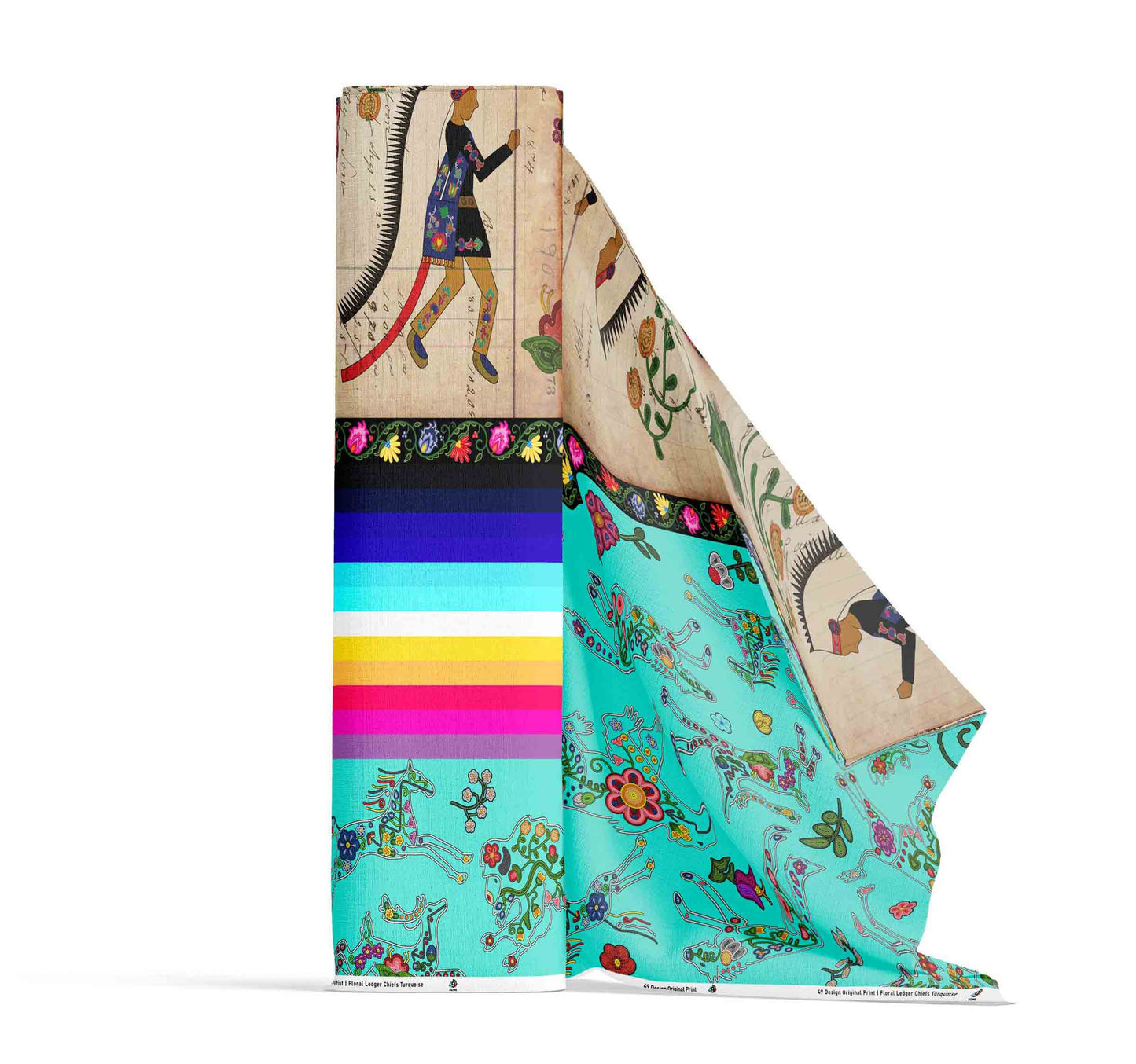 Floral Ledger Chiefs Turquoise Fabric