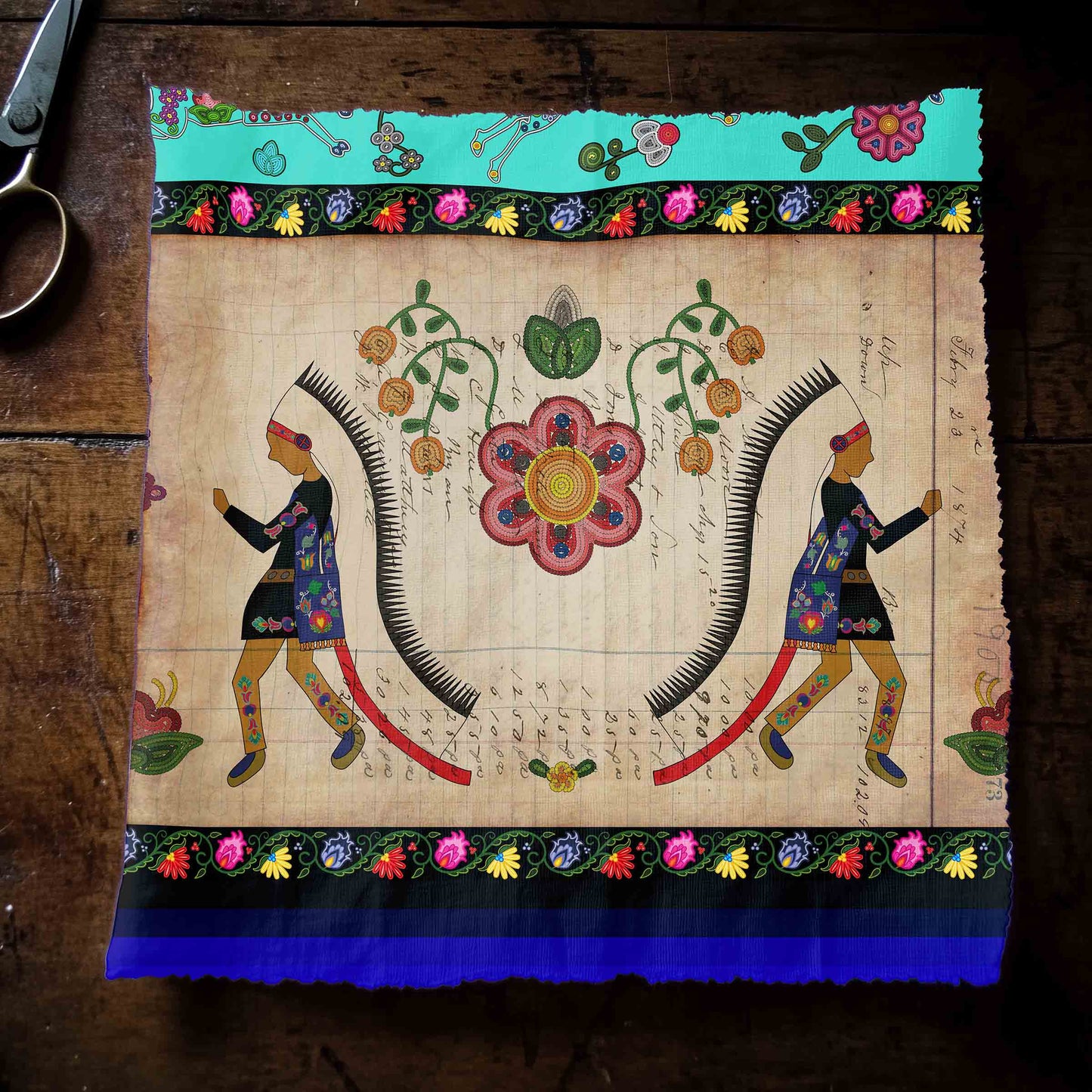 Floral Ledger Chiefs Turquoise Fabric
