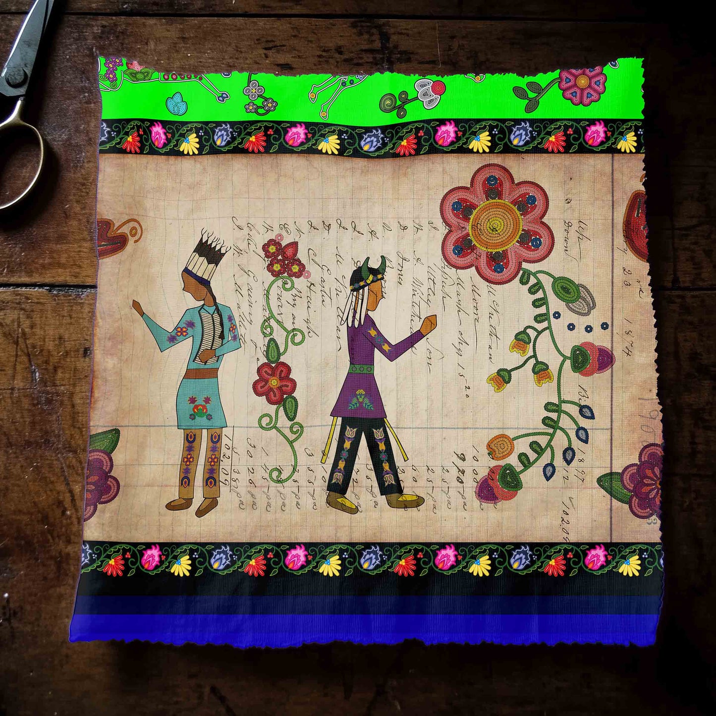 Floral Ledger Encounter Neon Green Fabric