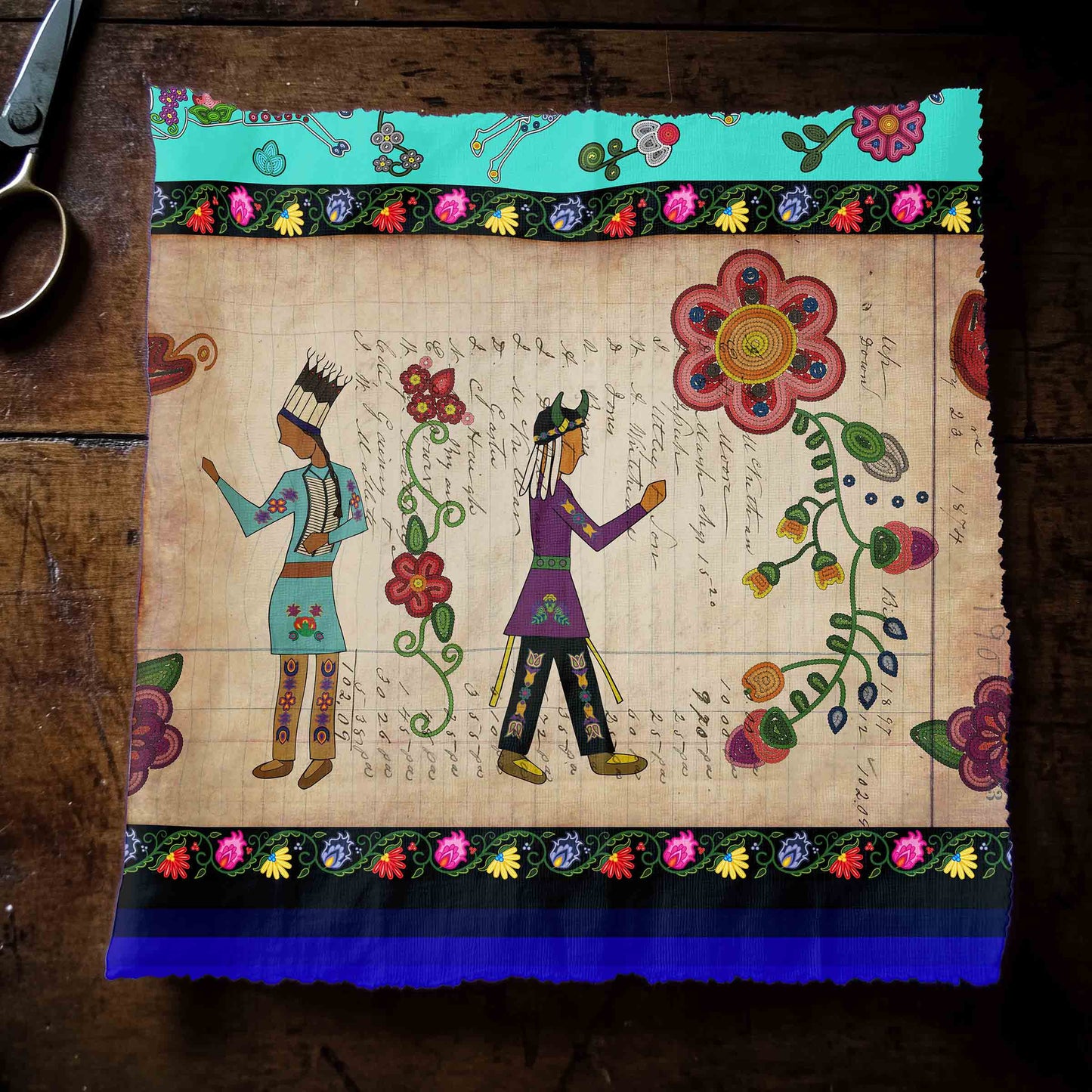 Floral Ledger Encounter Turquoise Fabric