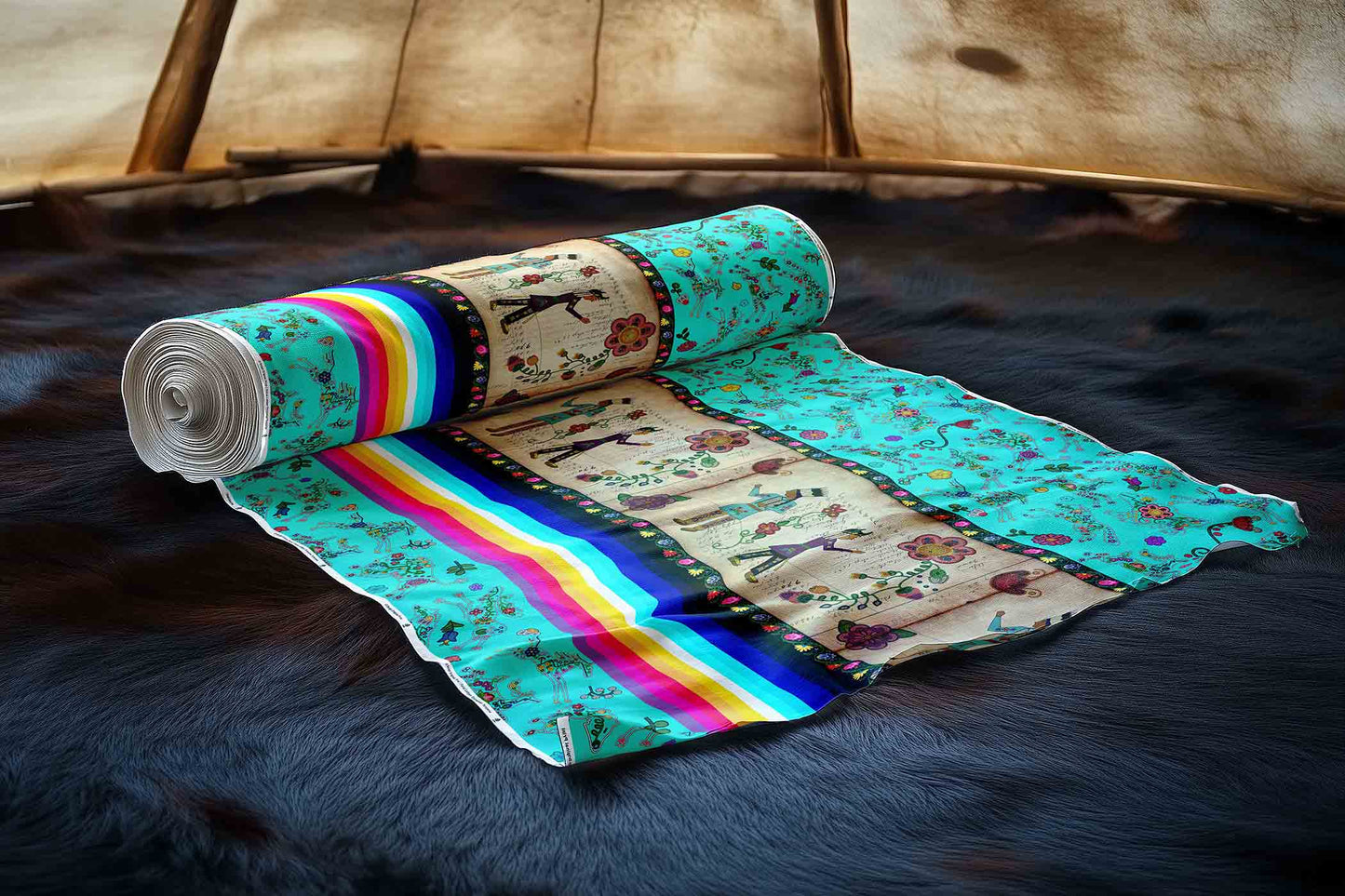 Floral Ledger Encounter Turquoise Fabric