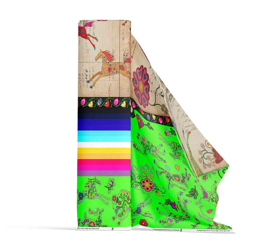 Floral Ledger Horse Neon Green Fabric