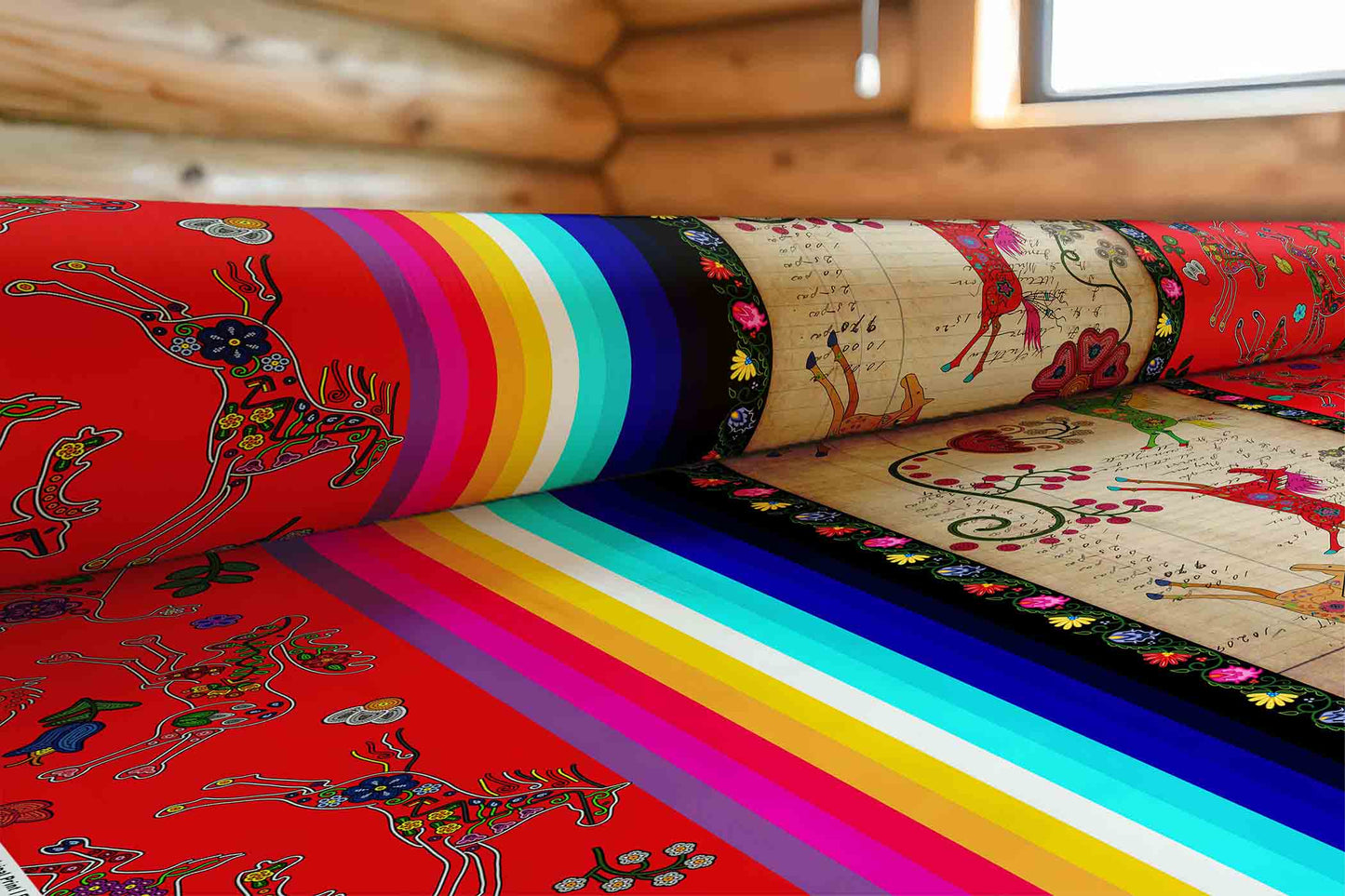 Floral Ledger Horse Red Fabric