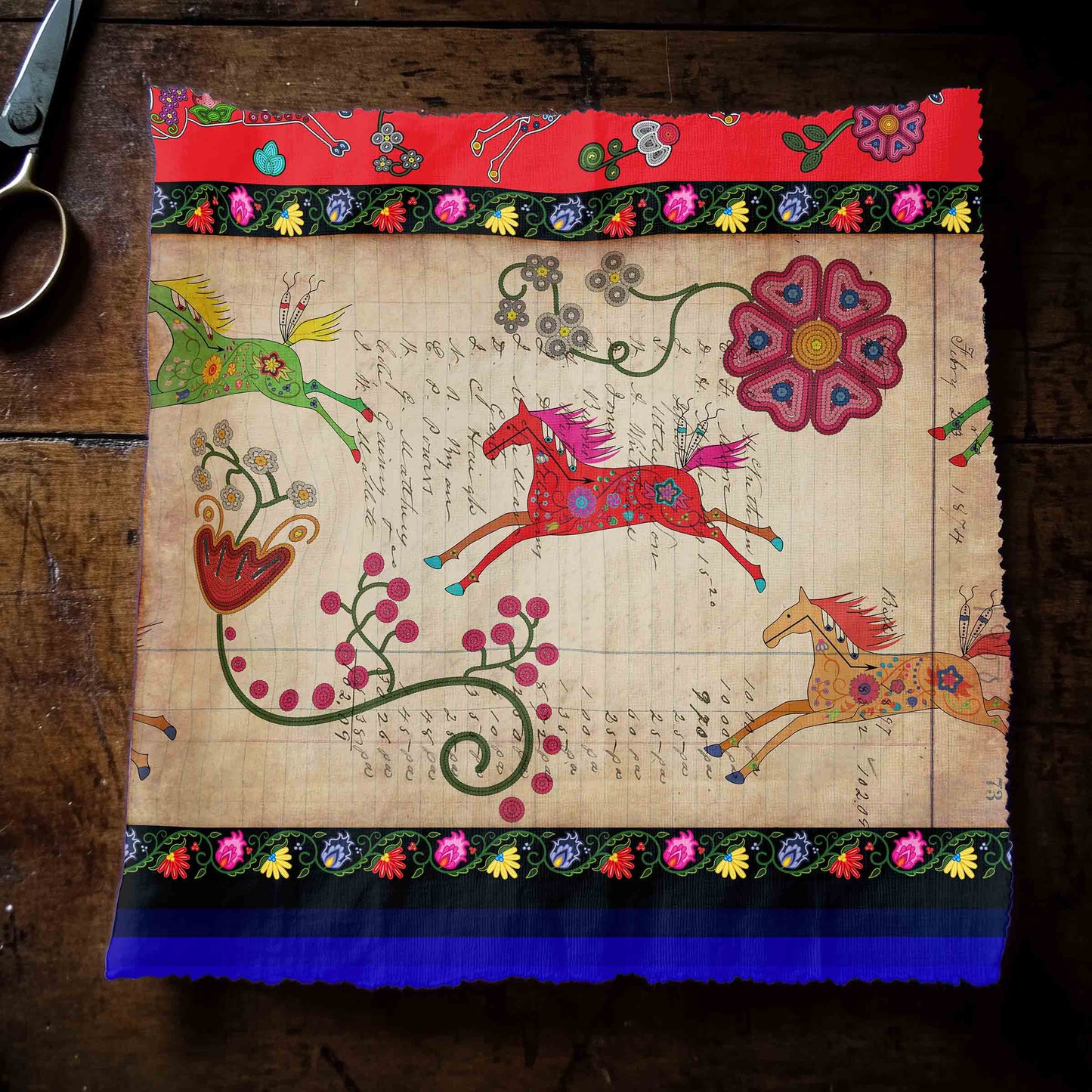 Floral Ledger Horse Red Fabric