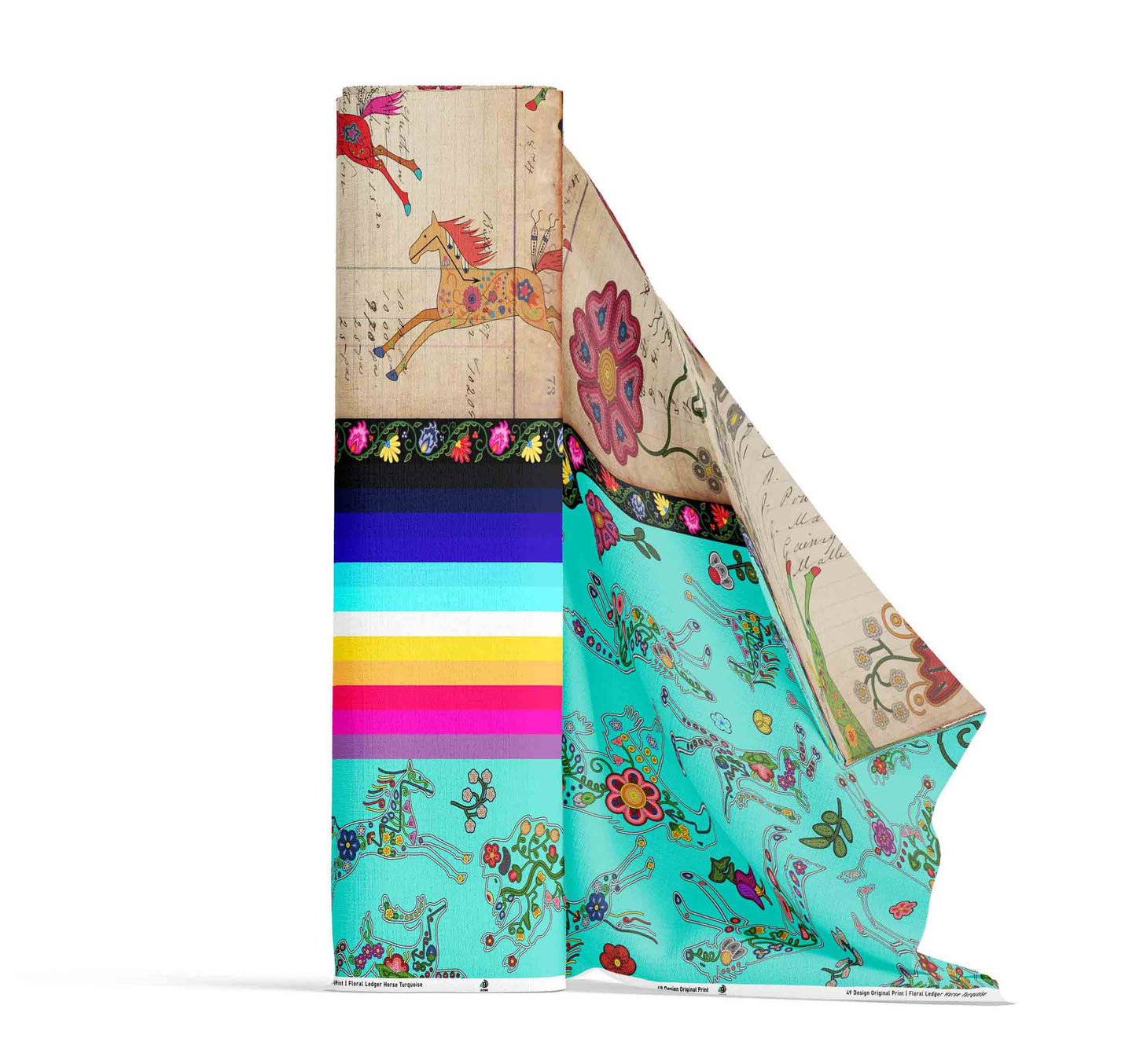 Floral Ledger Horse Turquoise Fabric