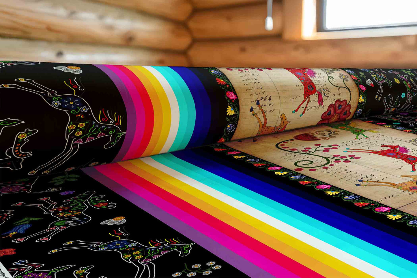 Floral Ledger Horse Black Fabric