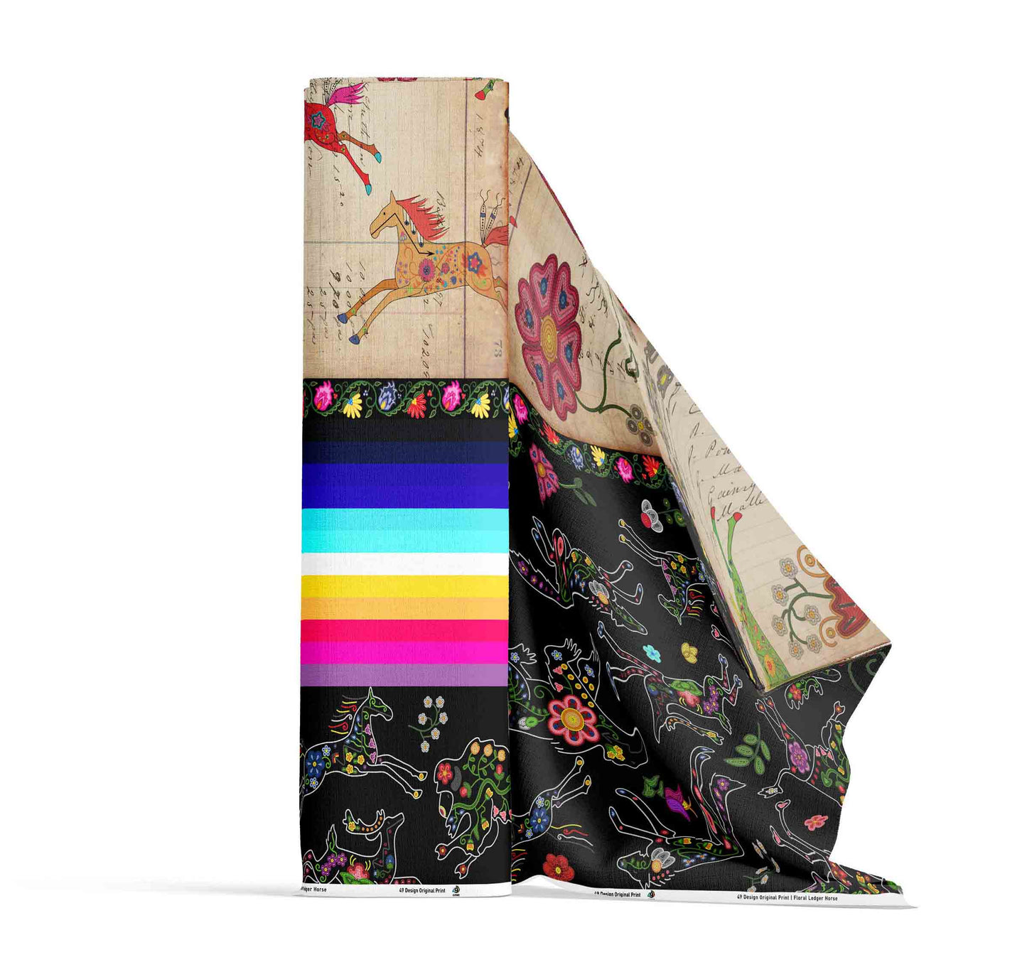 Floral Ledger Horse Black Fabric