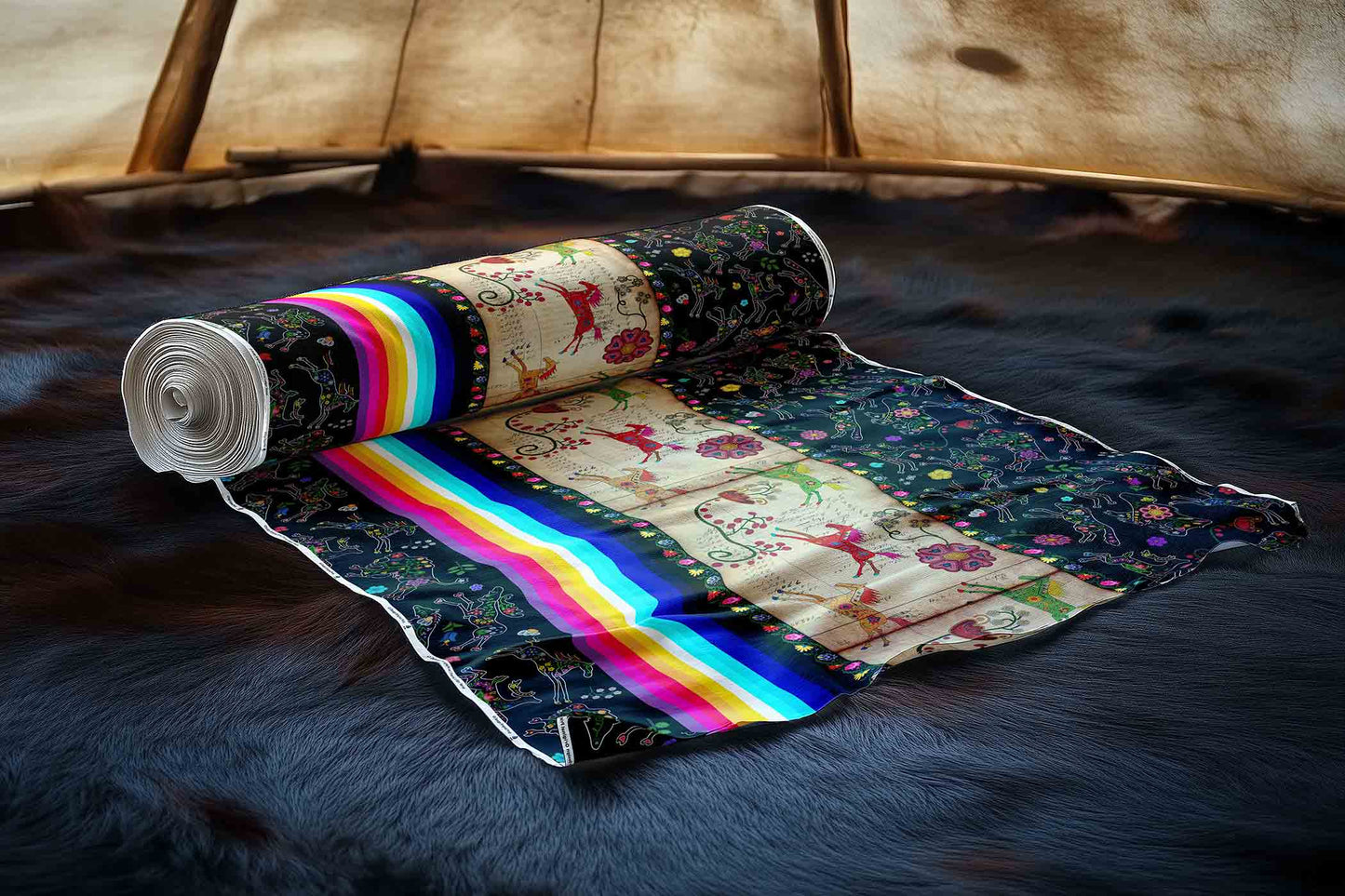 Floral Ledger Horse Black Fabric