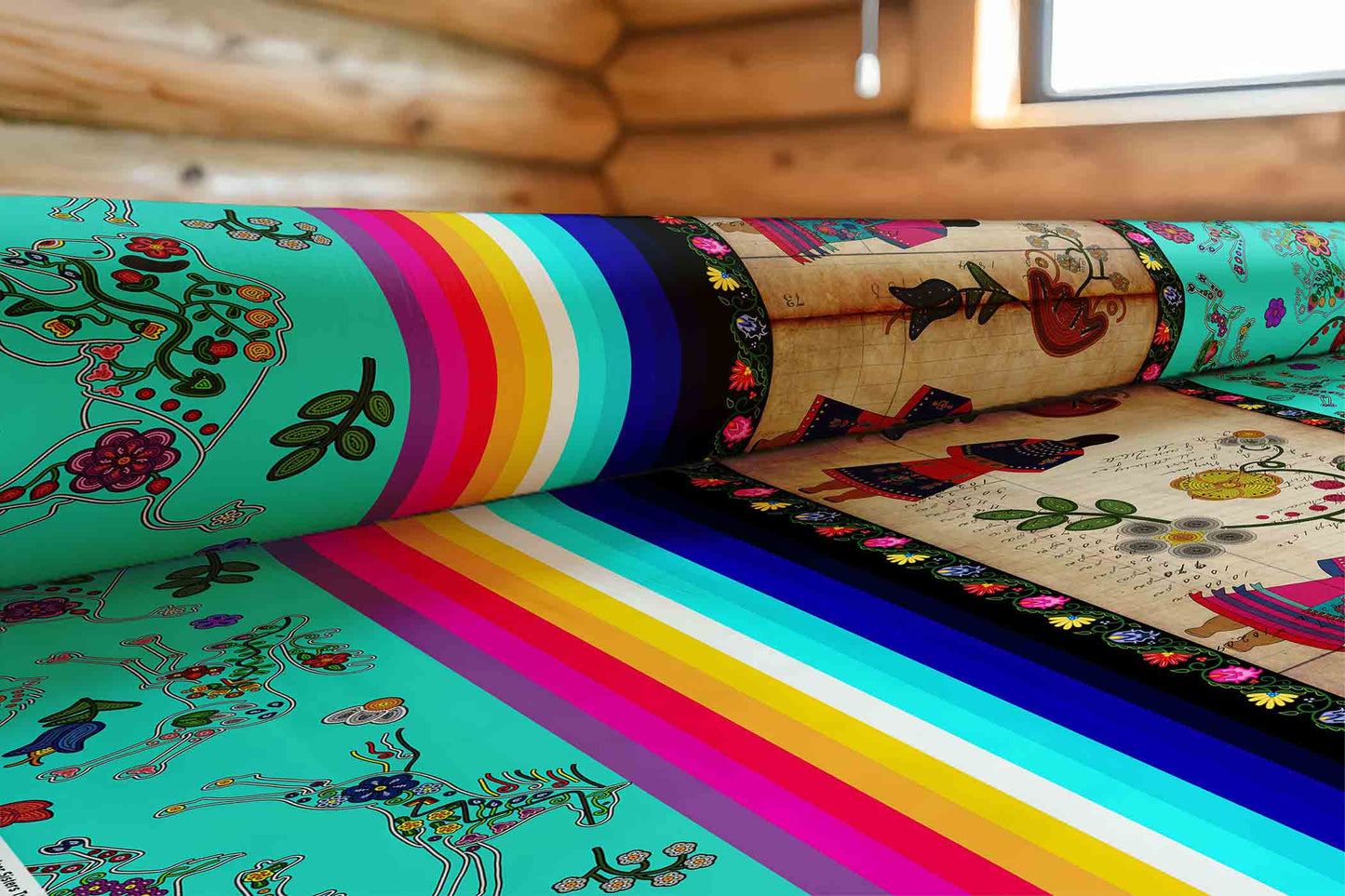 Floral Ledger Sisters Turquoise Fabric