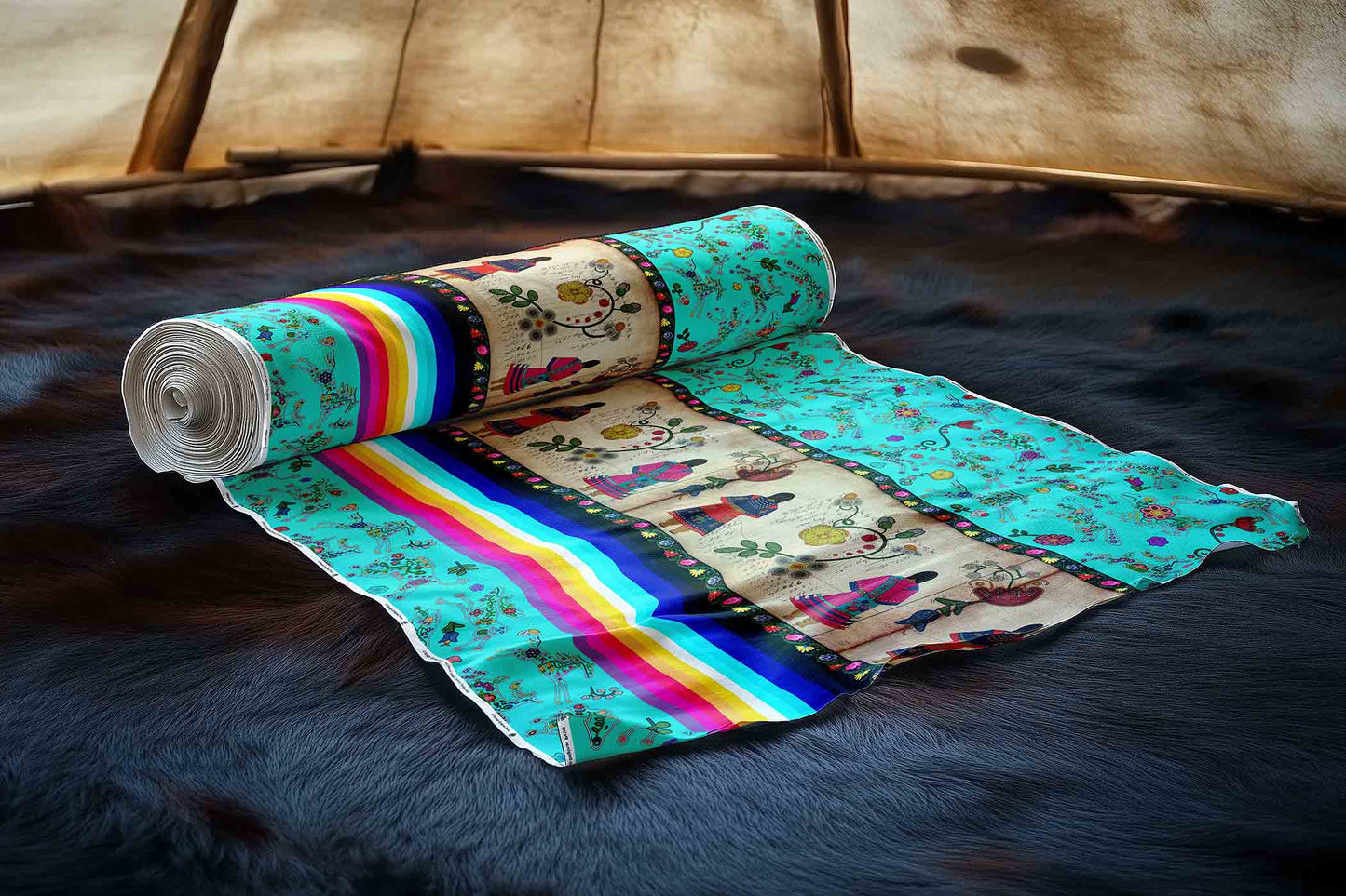 Floral Ledger Sisters Turquoise Fabric