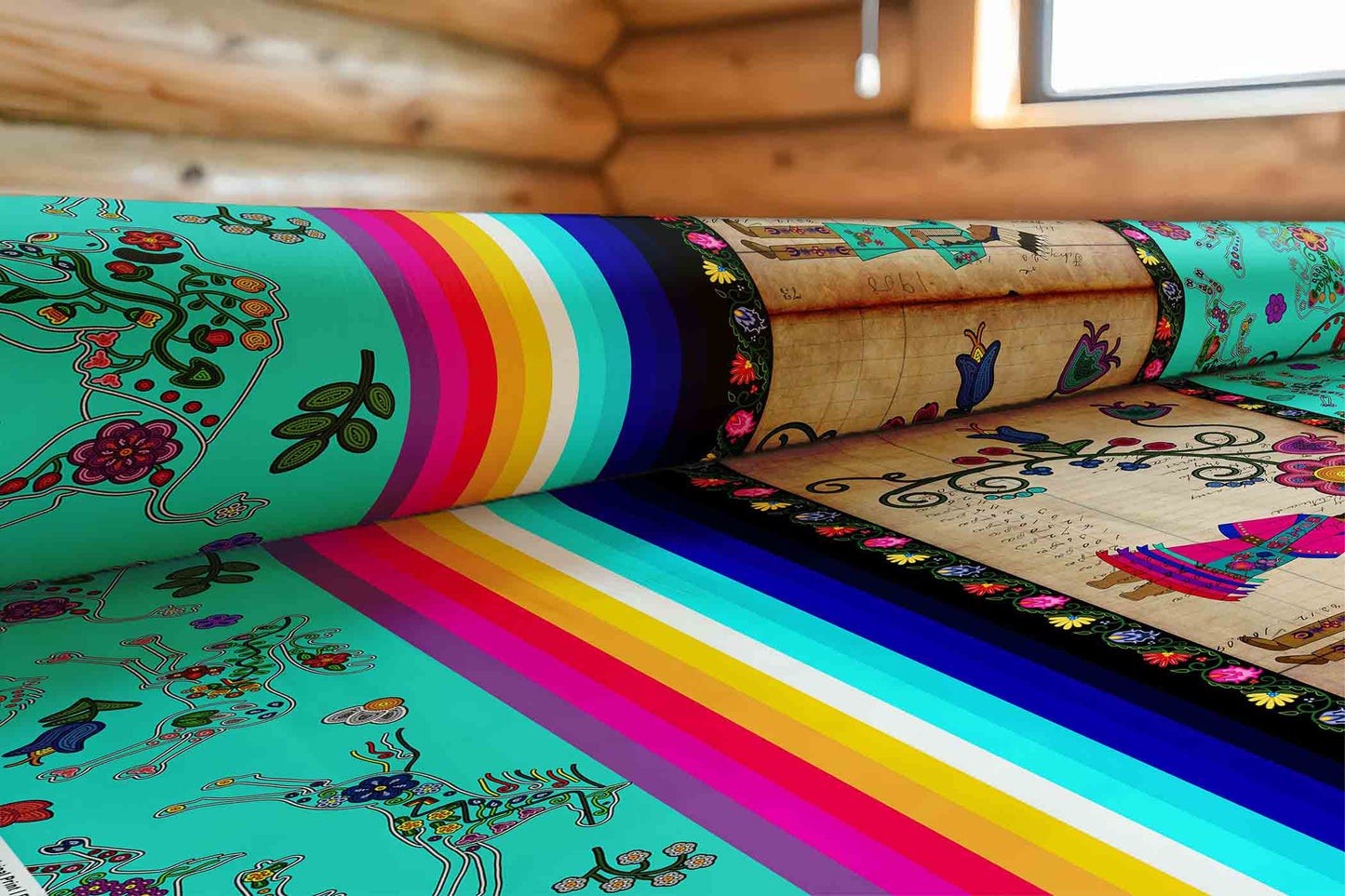 Floral Ledger Sweethearts Turquoise Fabric