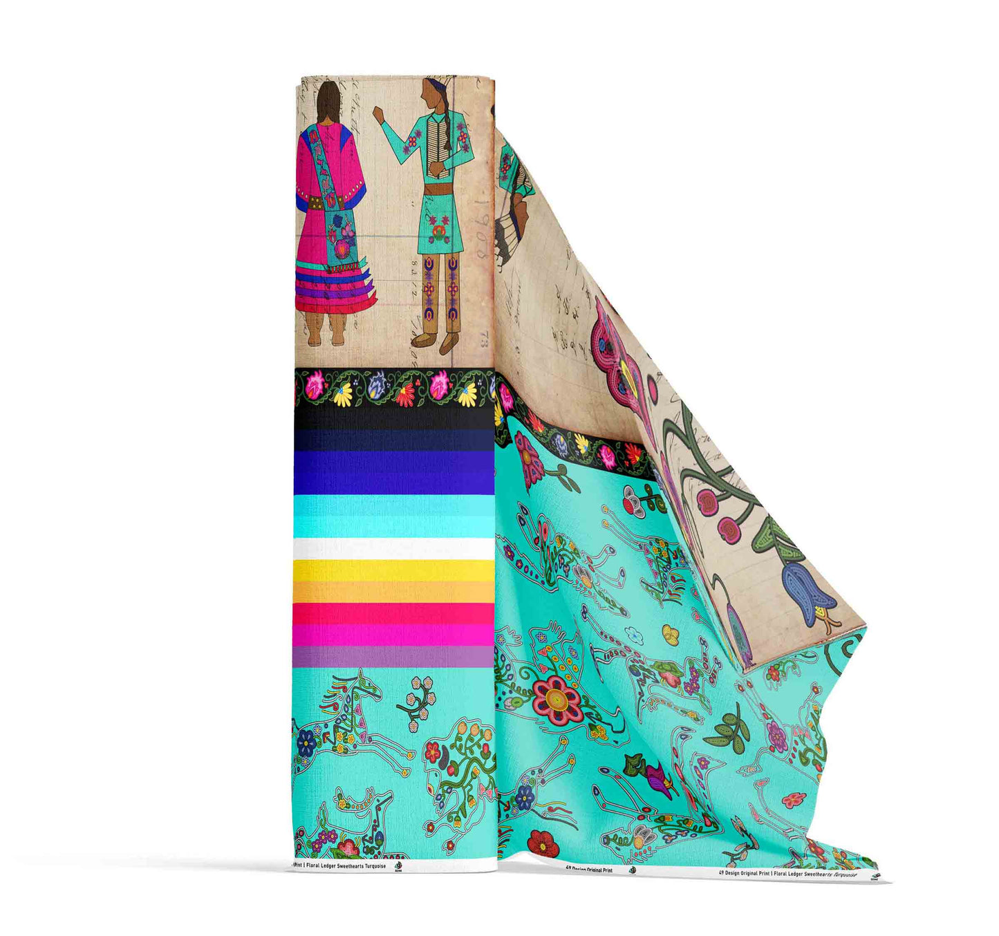 Floral Ledger Sweethearts Turquoise Fabric