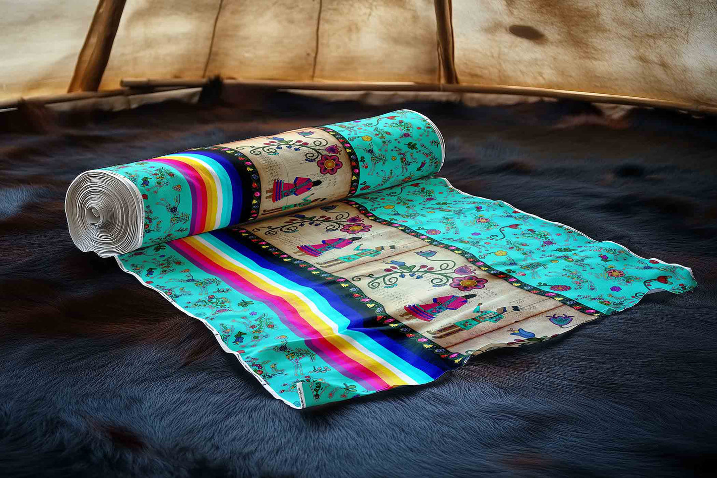 Floral Ledger Sweethearts Turquoise Fabric