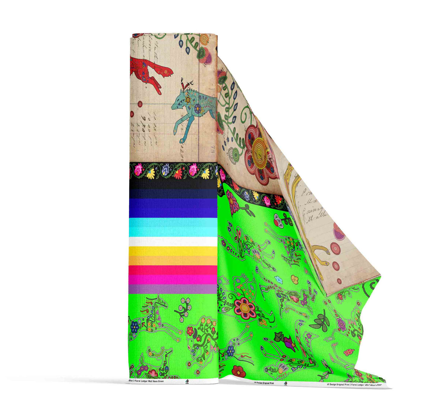 Floral Ledger Wolf Neon Green Fabric