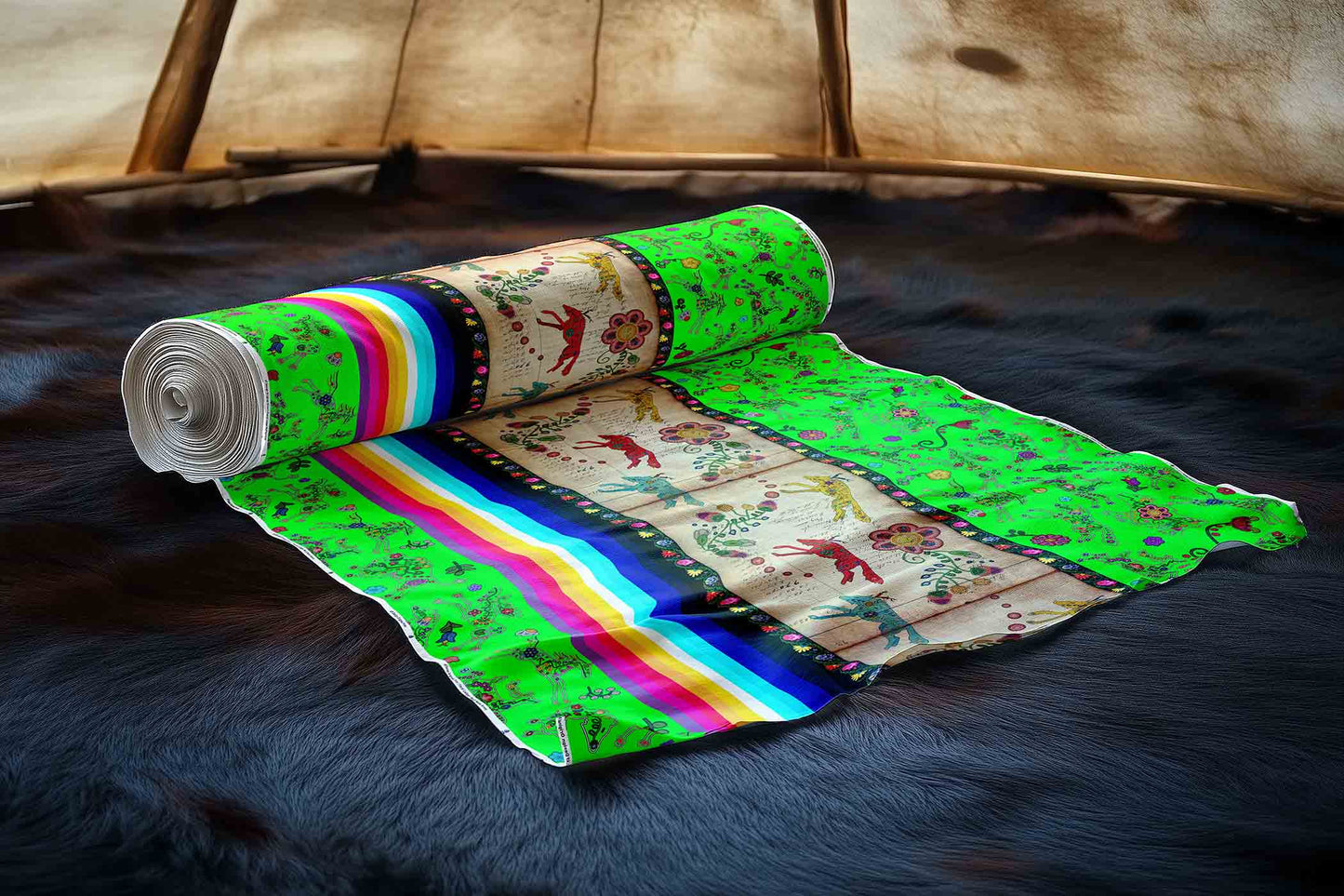 Floral Ledger Wolf Neon Green Fabric