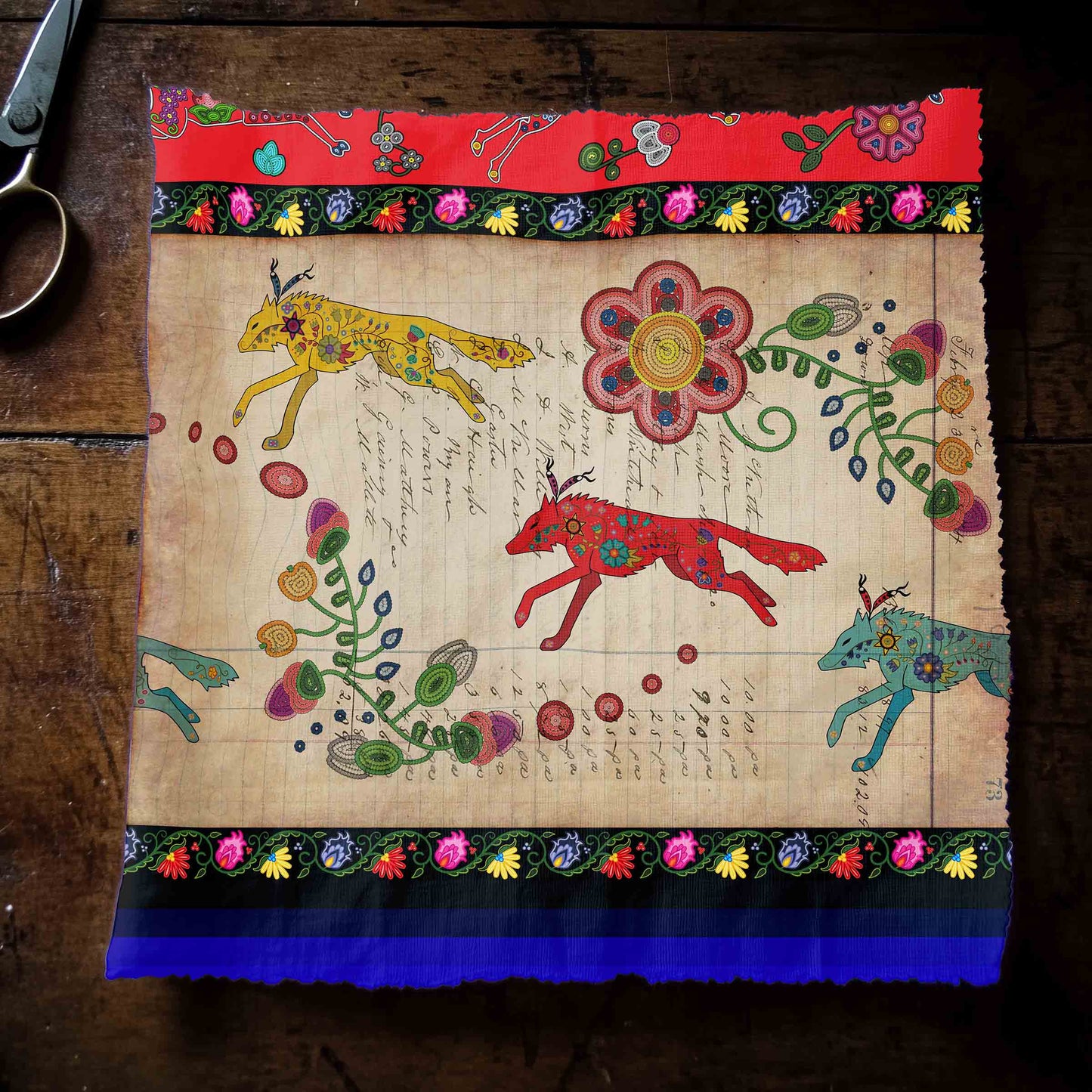 Floral Ledger Wolf Red Fabric