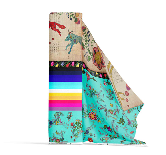Floral Ledger Wolf Turquoise Fabric