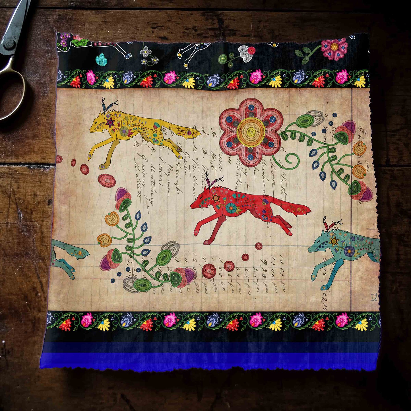Floral Ledger Wolf Black Fabric