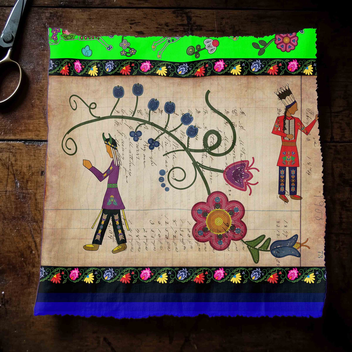 Floral Ledger Warrior Neon Green Fabric