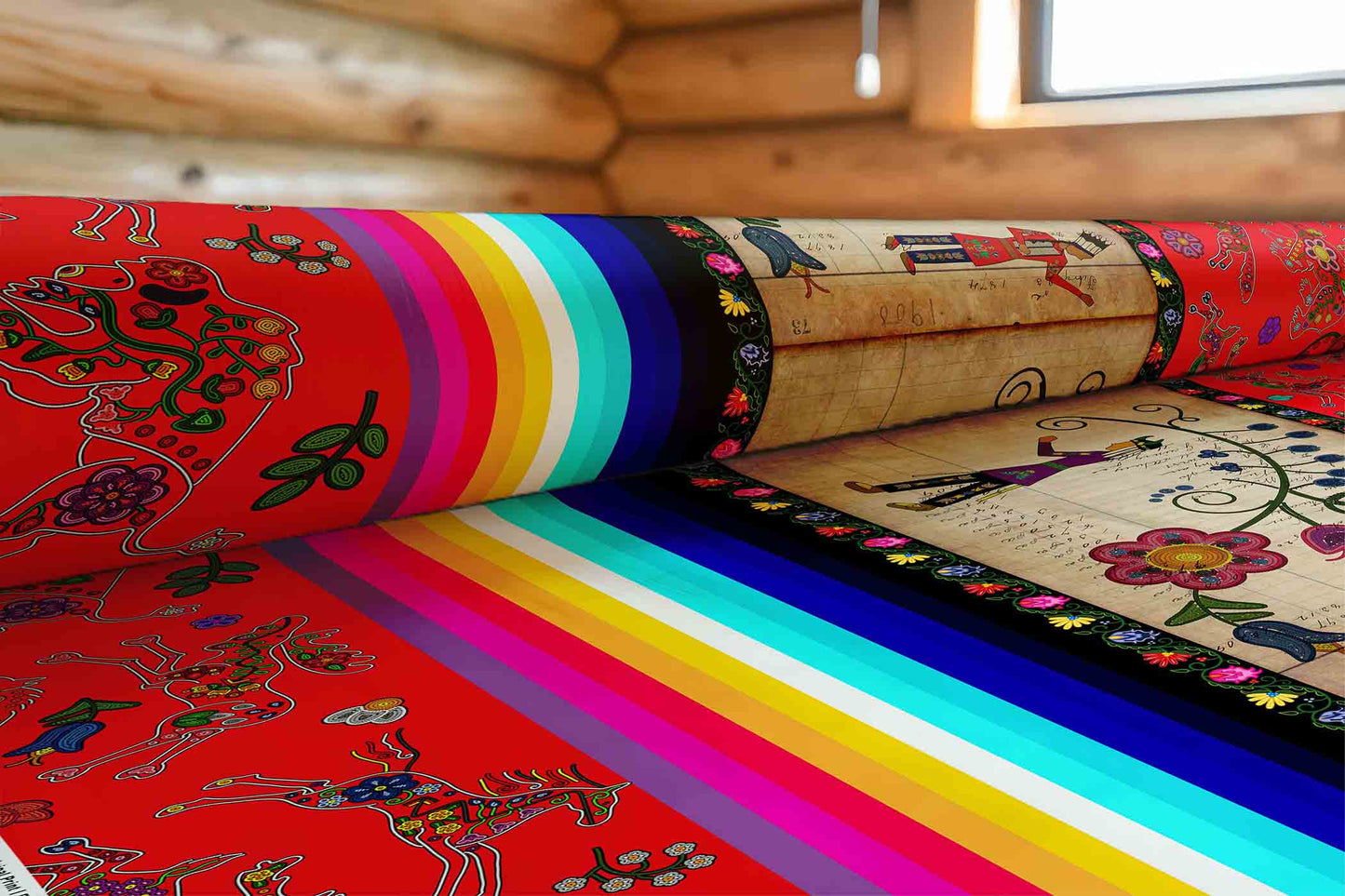 Floral Ledger Warrior Red Fabric