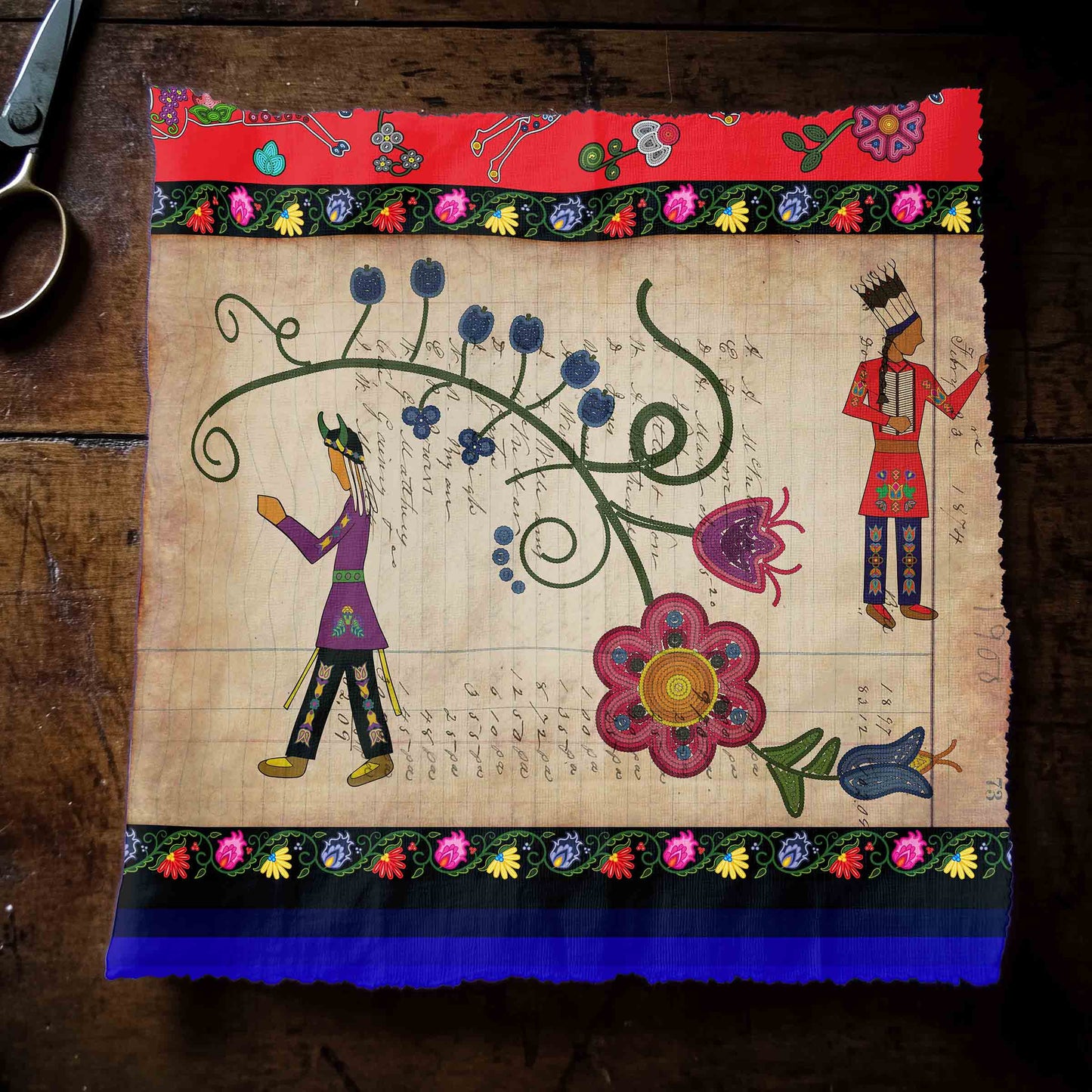 Floral Ledger Warrior Red Fabric