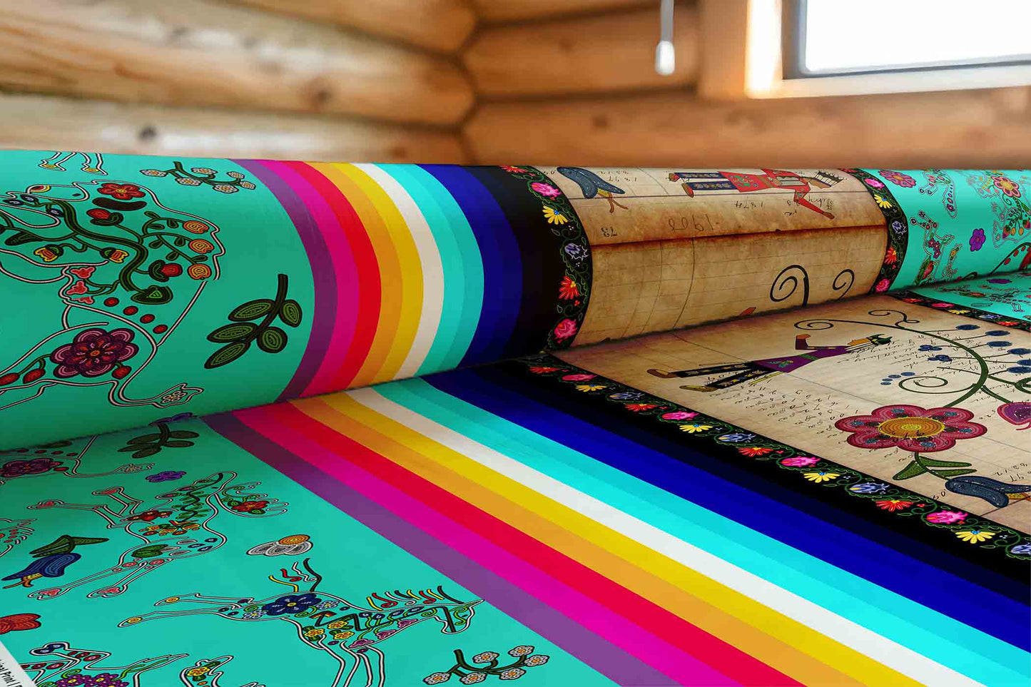Floral Ledger Warrior Turquoise Fabric
