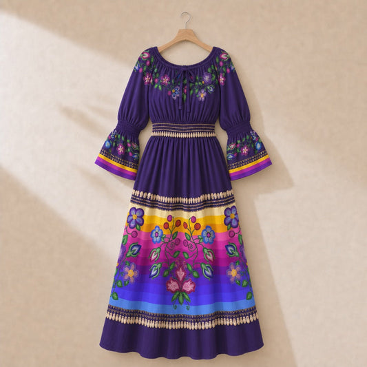 Garden Halo Purple 1 Smocked Waist Peasant Dress