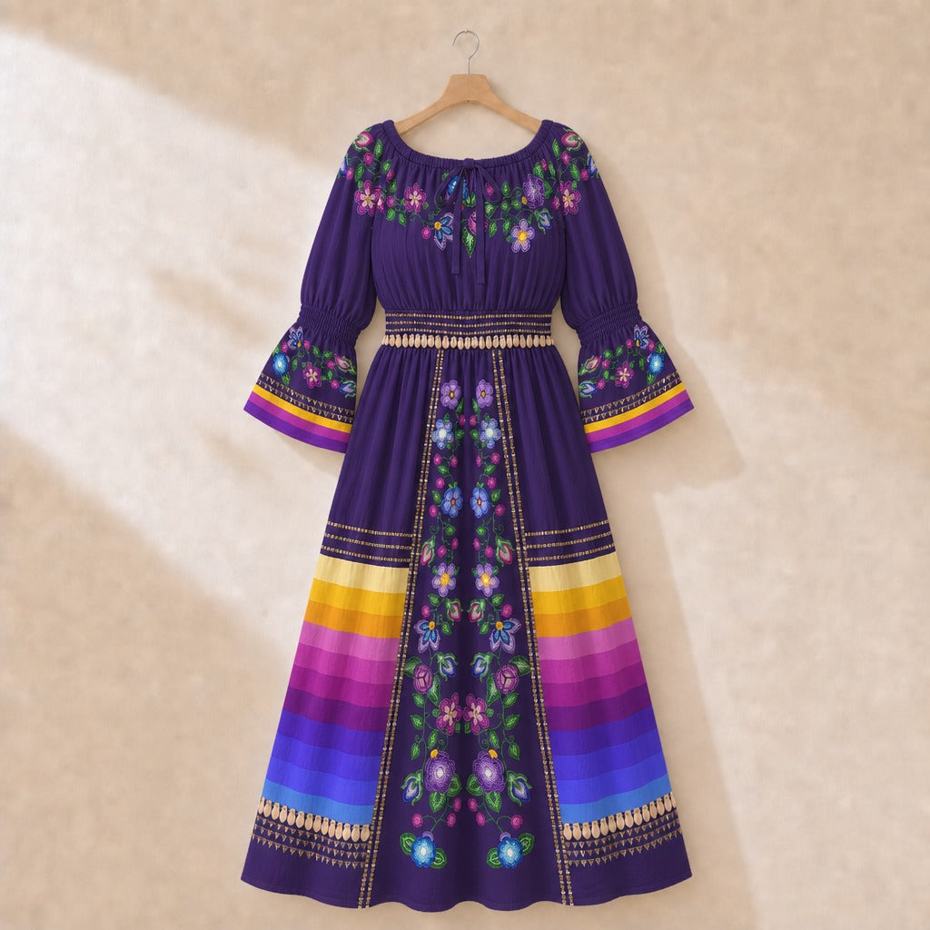 Garden Halo Smocked Waist Peasant Dress - Purple 2