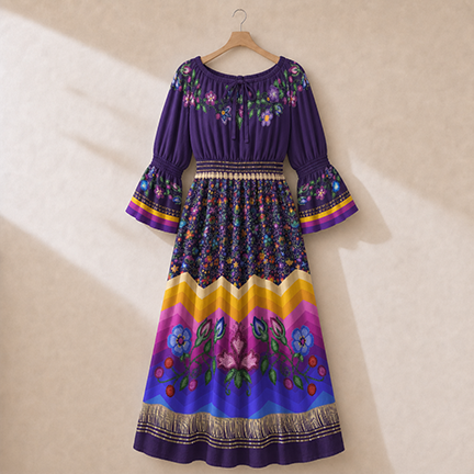 Garden Halo Smocked Waist Peasant Dress - Purple 3