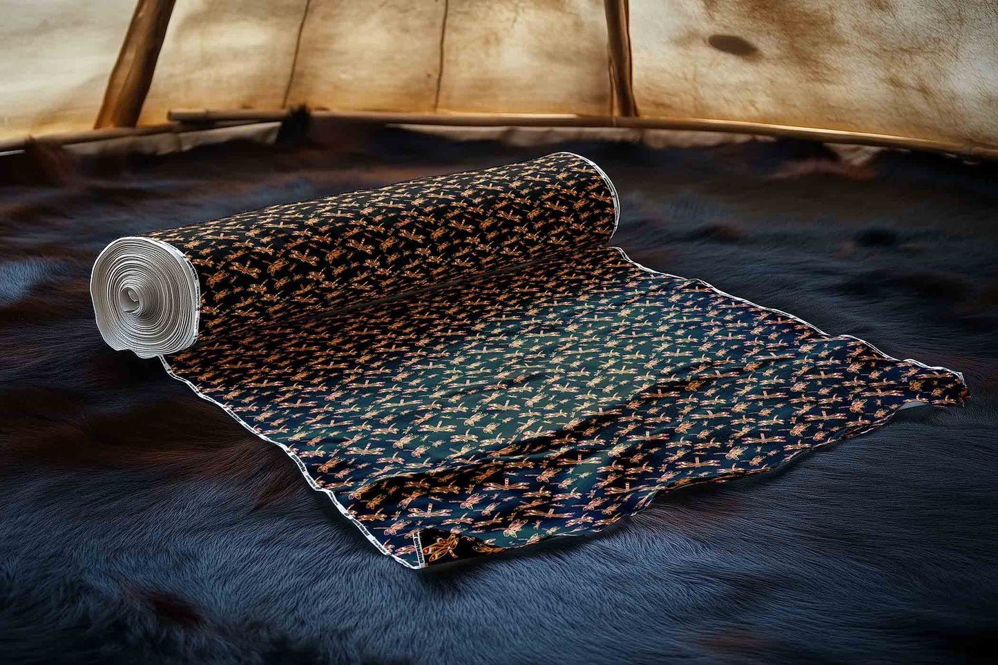 Gathering Yellow Black Fabric