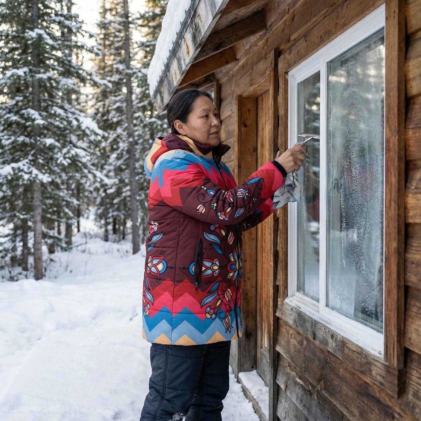 Frozen Petal Cascade Women's Hooded Puffer Coat