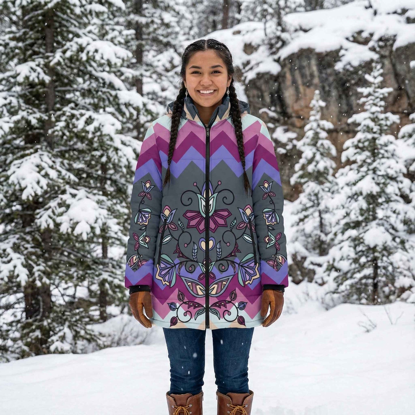 Moonlit Frost Women's Hooded Puffer Coat